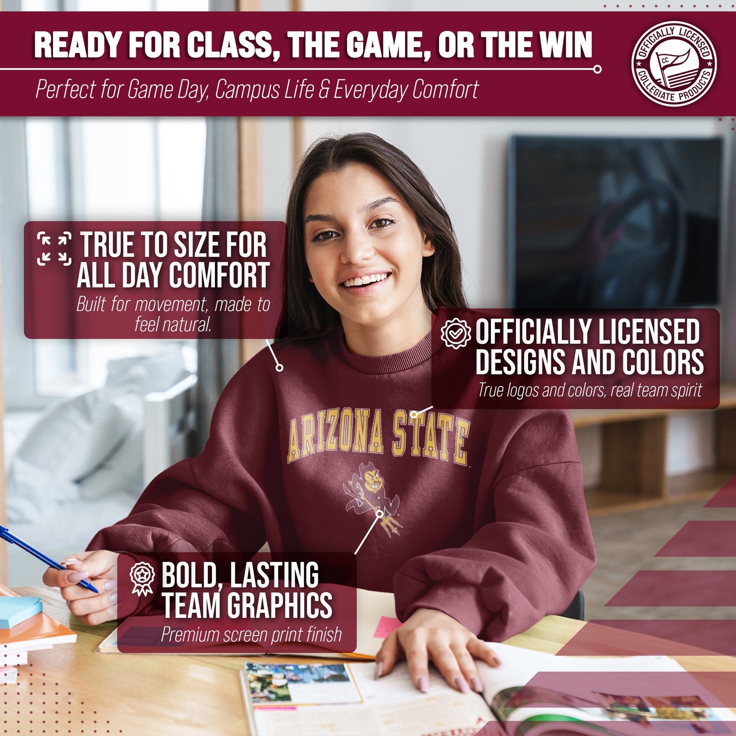 Arizona State Sun Devils Adult Arch & Logo Soft Style Gameday Crewneck Sweatshirt - Maroon