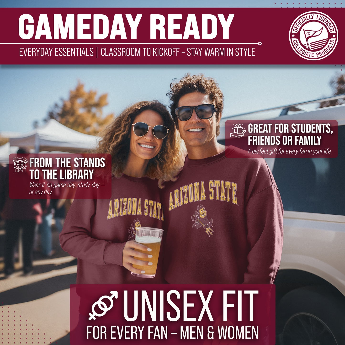 Arizona State Sun Devils Adult Arch & Logo Soft Style Gameday Crewneck Sweatshirt - Maroon
