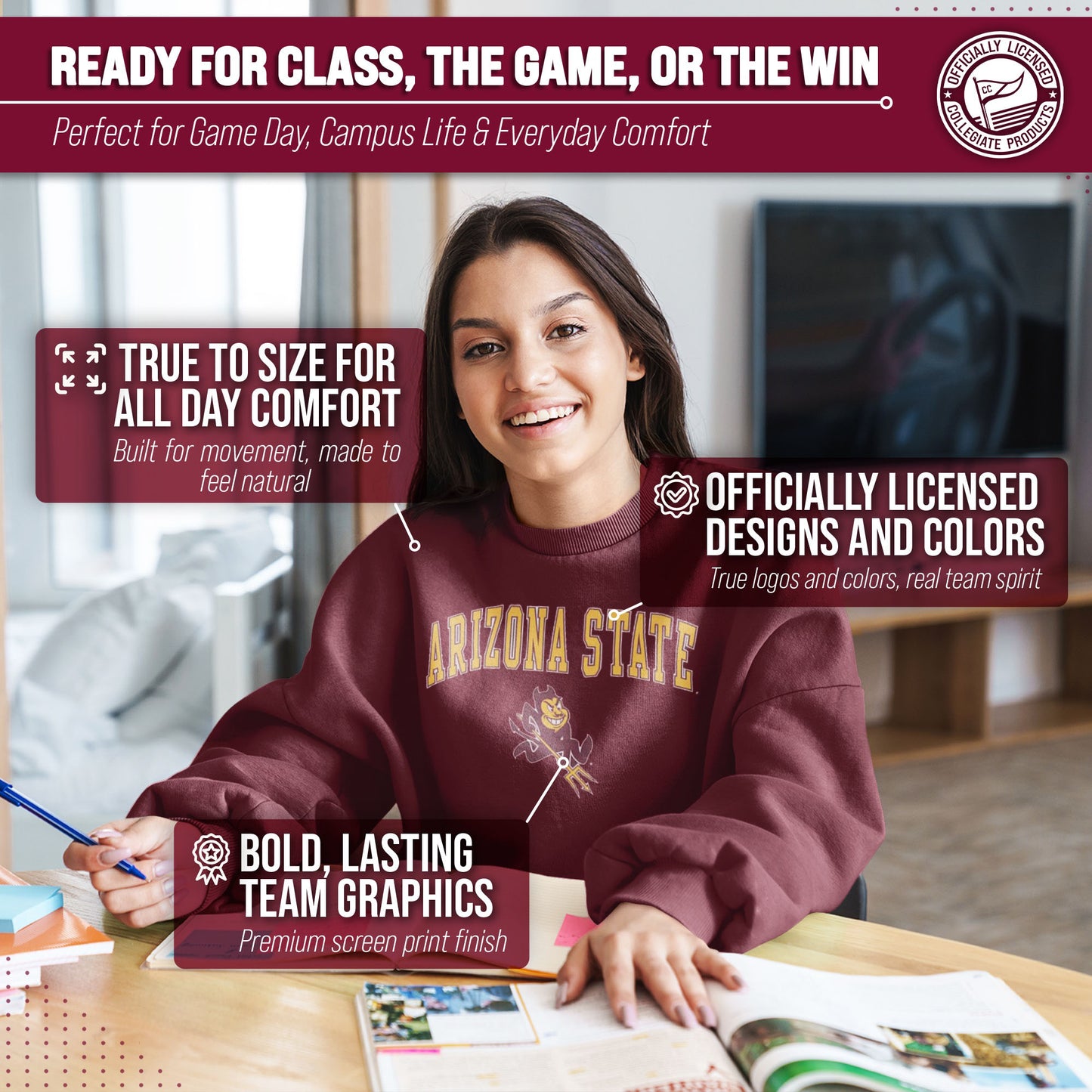 Arizona State Sun Devils Adult Arch & Logo Soft Style Gameday Crewneck Sweatshirt - Maroon