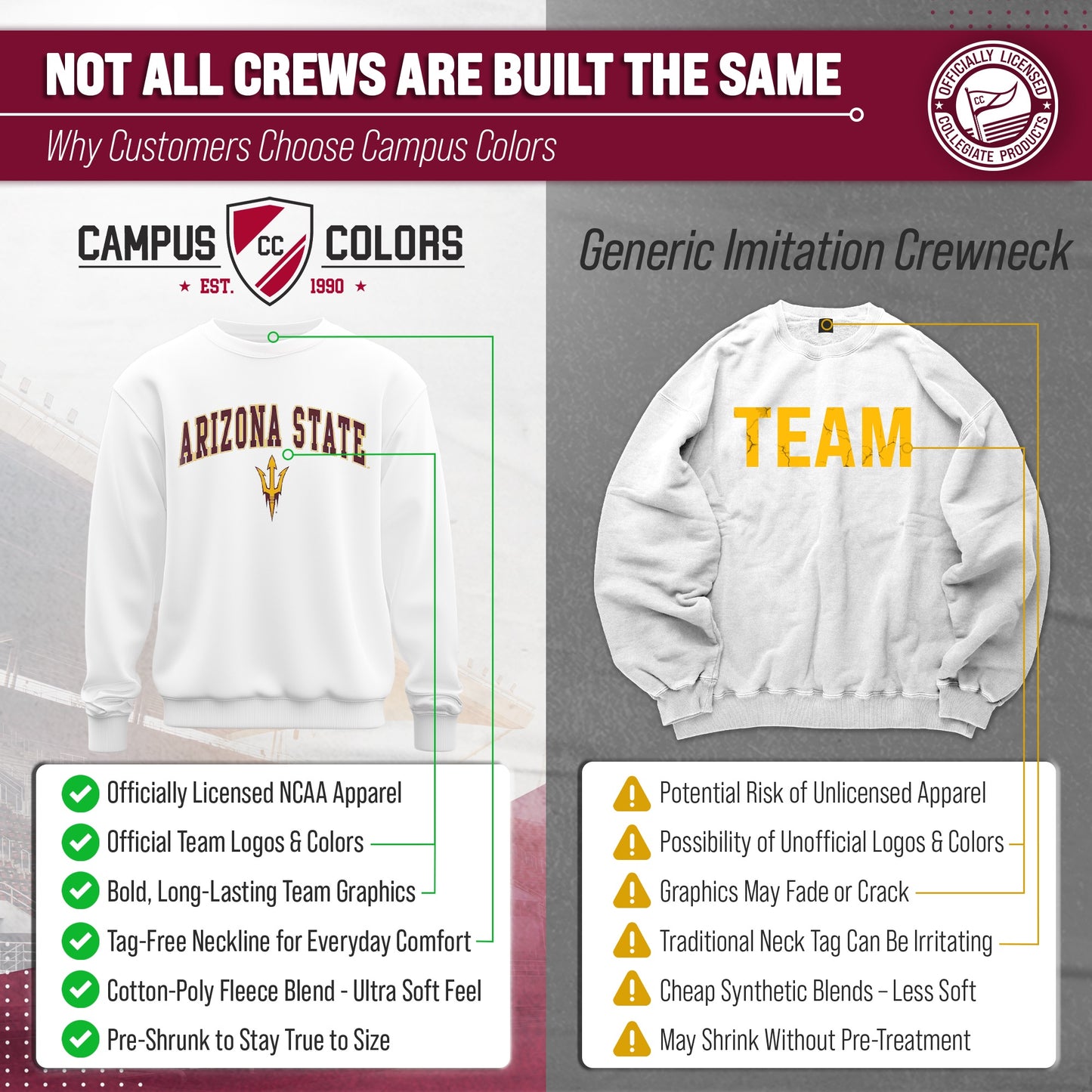 Arizona State Sun Devils Adult Arch & Logo Soft Style Gameday Crewneck Sweatshirt - White