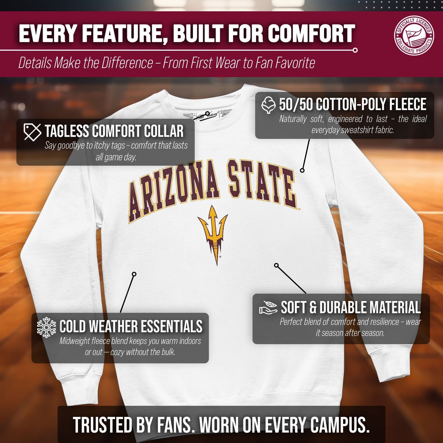 Arizona State Sun Devils Adult Arch & Logo Soft Style Gameday Crewneck Sweatshirt - White