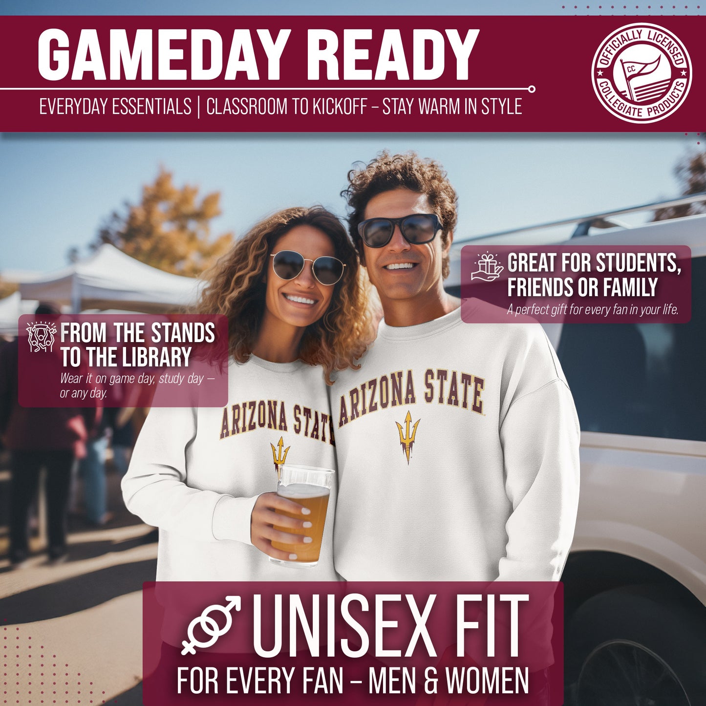 Arizona State Sun Devils Adult Arch & Logo Soft Style Gameday Crewneck Sweatshirt - White