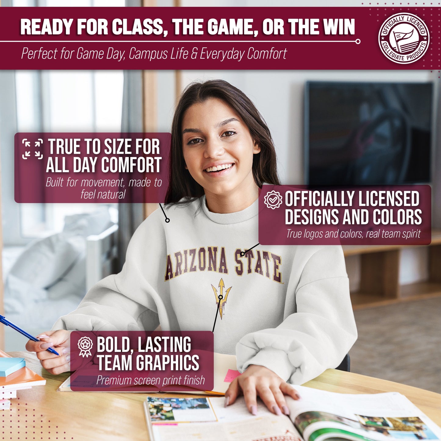 Arizona State Sun Devils Adult Arch & Logo Soft Style Gameday Crewneck Sweatshirt - White
