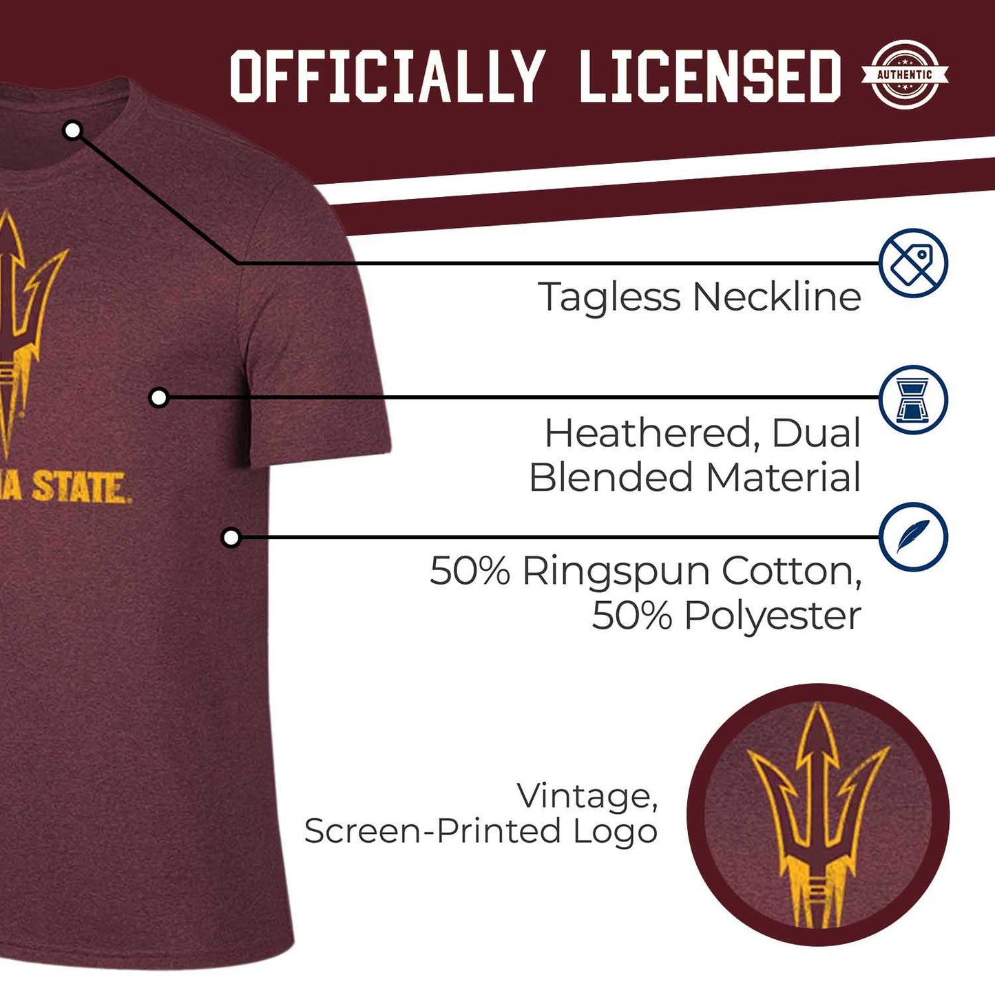 Arizona State Sun Devils Adult MVP Heathered Cotton Blend T-Shirt - Maroon