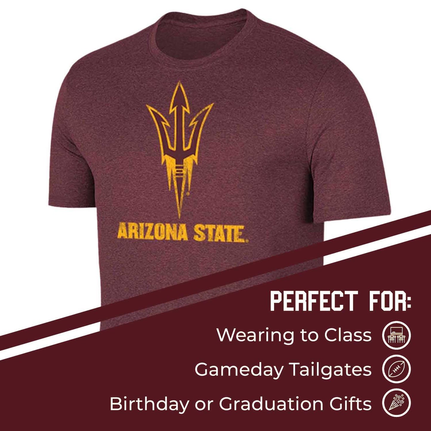 Arizona State Sun Devils Adult MVP Heathered Cotton Blend T-Shirt - Maroon
