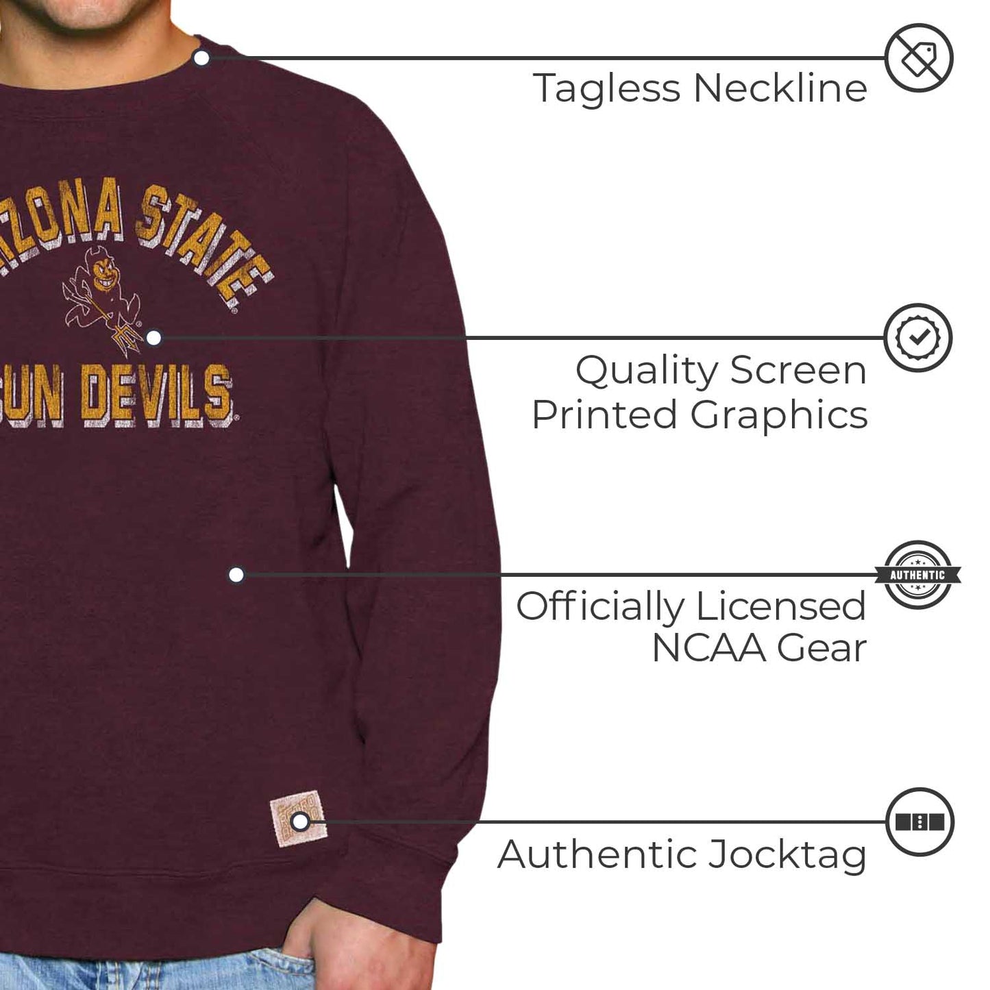 Arizona State Sun Devils Adult University Crewneck - Maroon