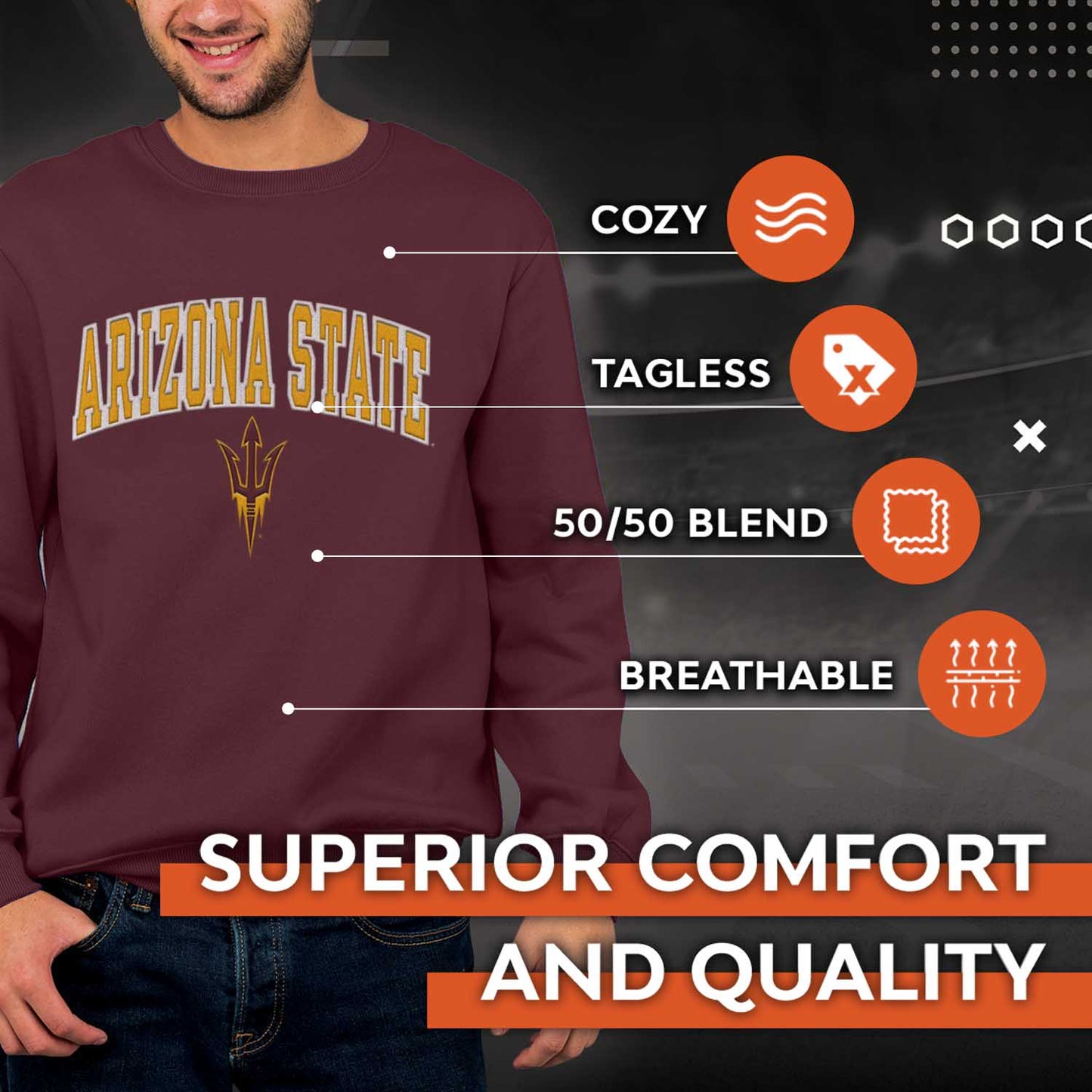 Arizona State Sun Devils Adult Tackle Twill Crewneck - Maroon