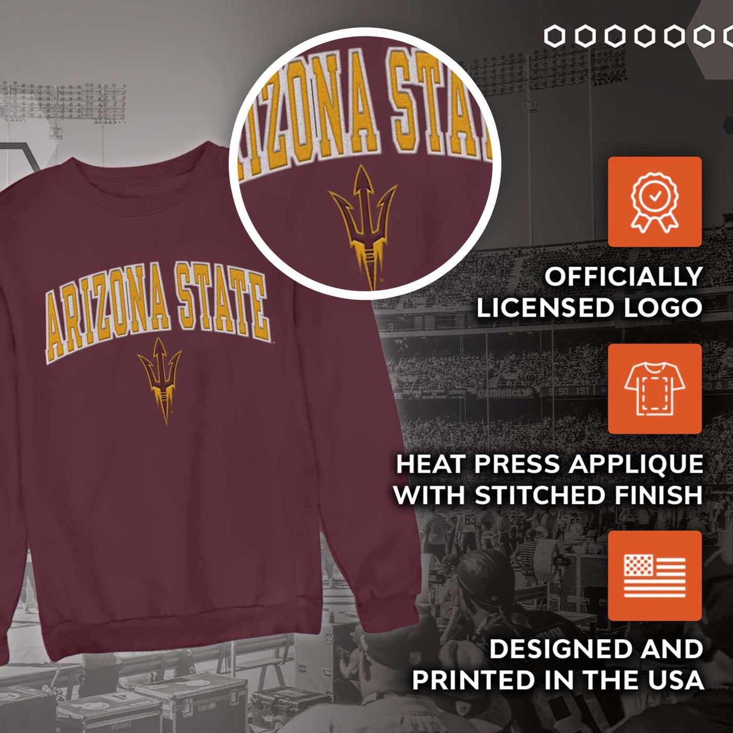 Arizona State Sun Devils Adult Tackle Twill Crewneck - Maroon
