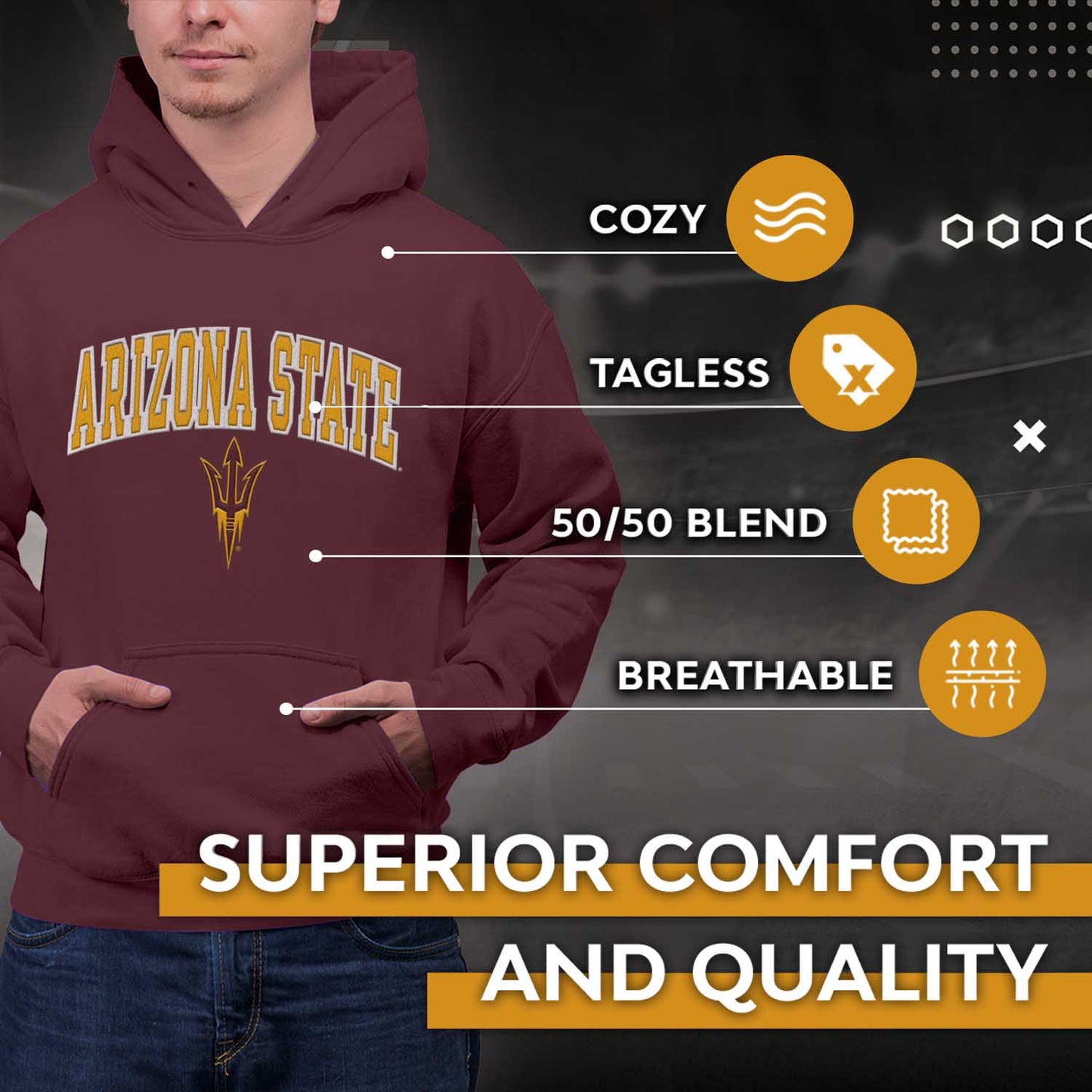 Arizona State Sun Devils NCAA Adult Tackle Twill Hooded Sweatshirt - Maroon