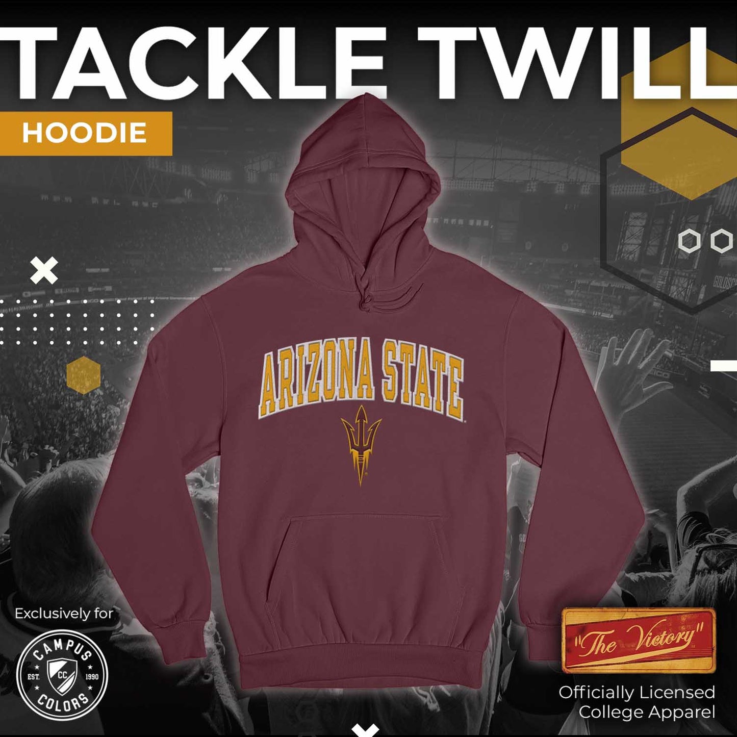 Arizona State Sun Devils NCAA Adult Tackle Twill Hooded Sweatshirt - Maroon
