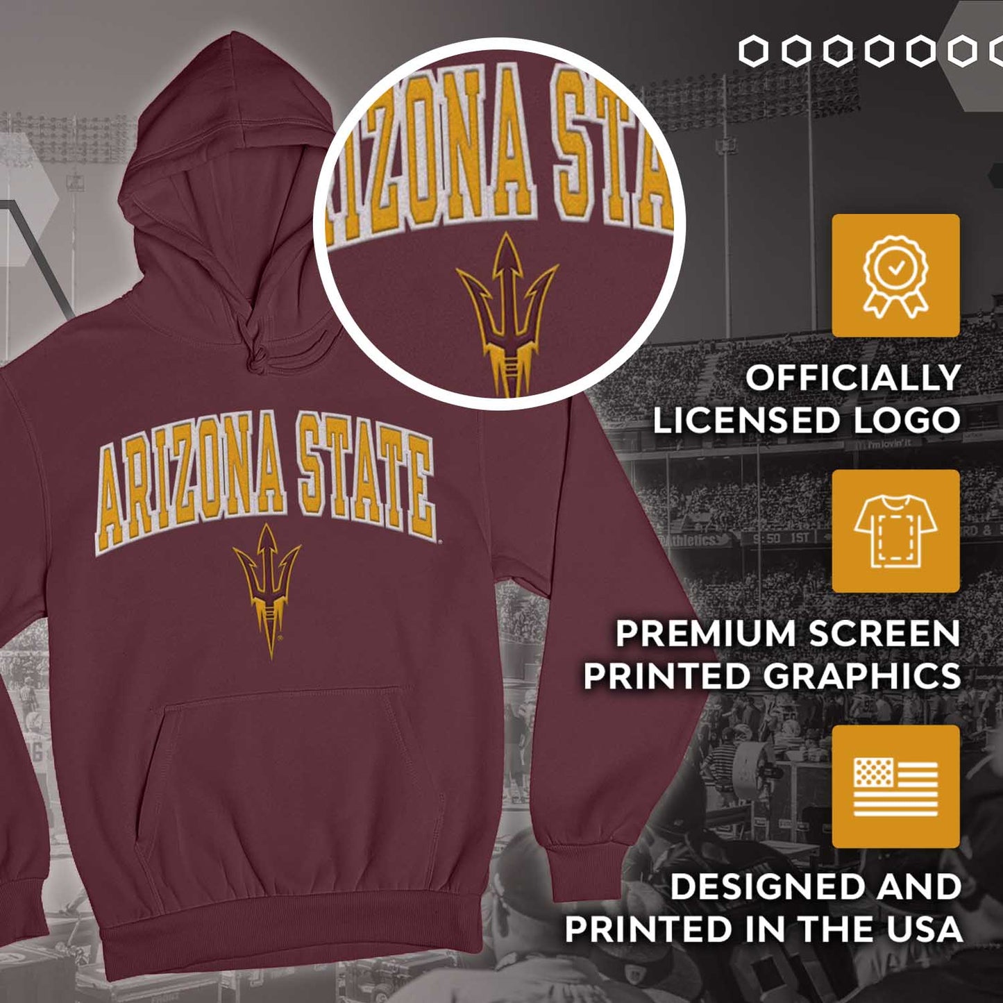 Arizona State Sun Devils NCAA Adult Tackle Twill Hooded Sweatshirt - Maroon