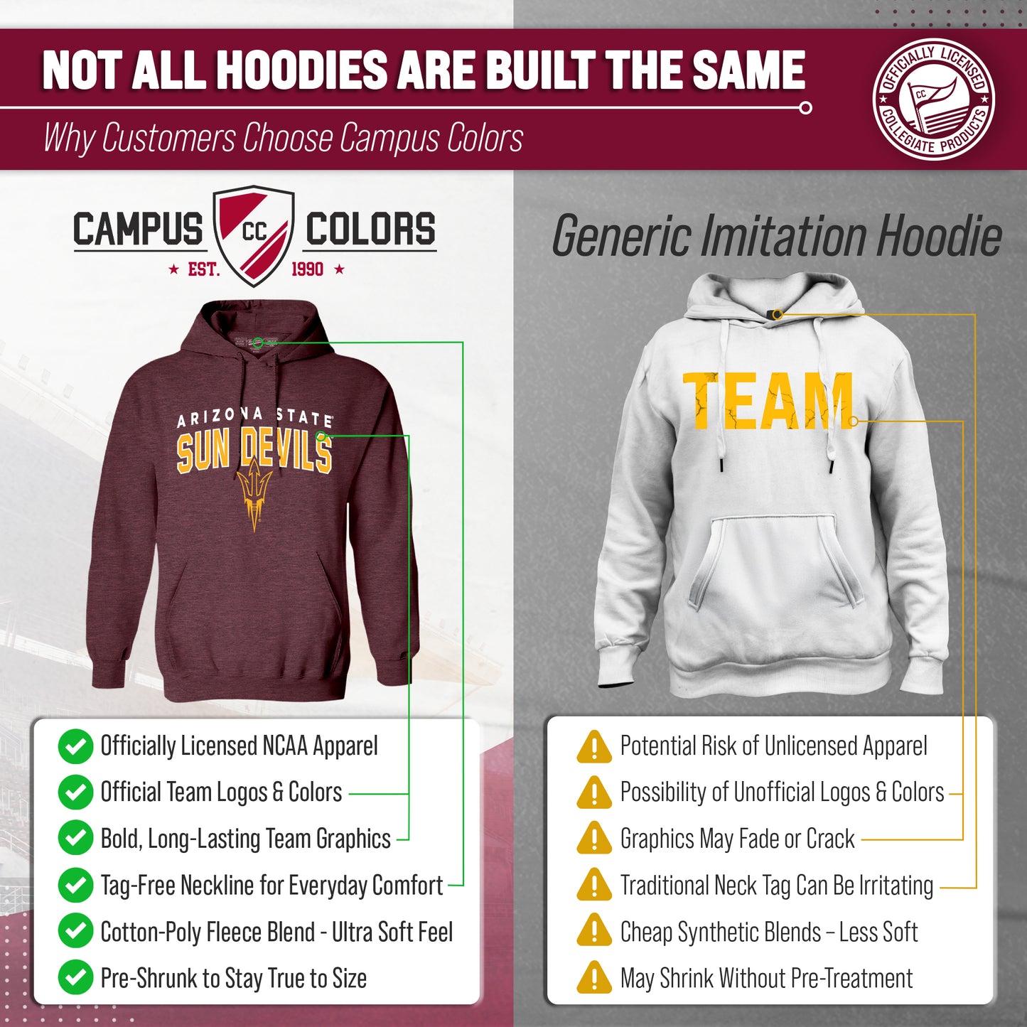 Arizona State Sun Devils NCAA Adult Unisex Starting Fresh Heathered Hooded Fleece Sweatshirt - Maroon Heather