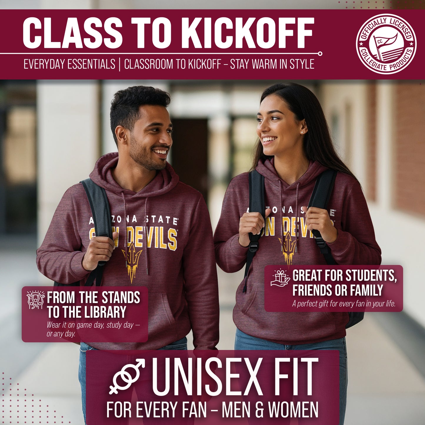 Arizona State Sun Devils NCAA Adult Unisex Starting Fresh Heathered Hooded Fleece Sweatshirt - Maroon Heather
