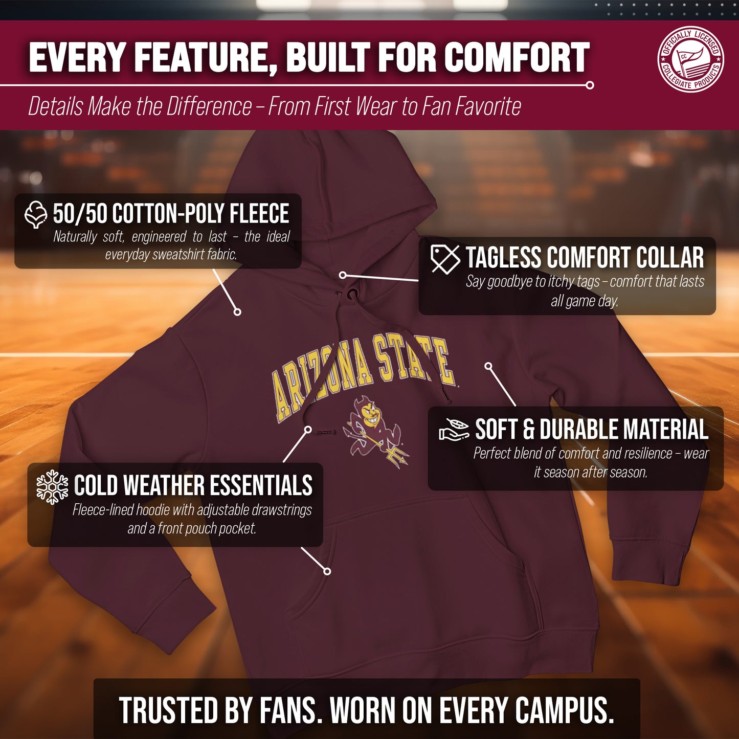 Arizona State Sun Devils Adult Arch & Logo Soft Style Gameday Hooded Sweatshirt - Maroon