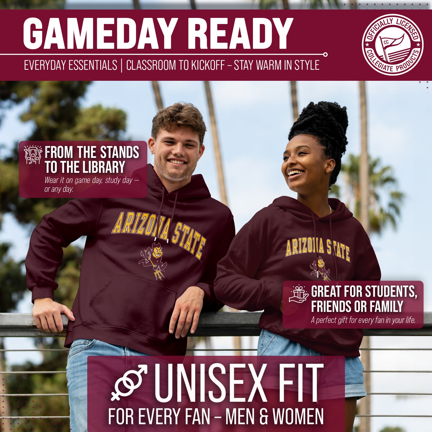Arizona State Sun Devils Adult Arch & Logo Soft Style Gameday Hooded Sweatshirt - Maroon