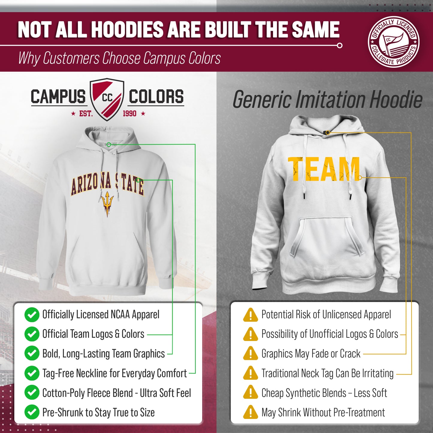 Arizona State Sun Devils Adult Arch & Logo Soft Style Gameday Hooded Sweatshirt - White