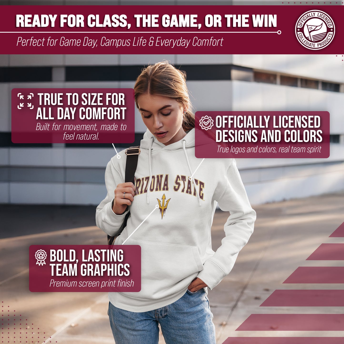 Arizona State Sun Devils Adult Arch & Logo Soft Style Gameday Hooded Sweatshirt - White