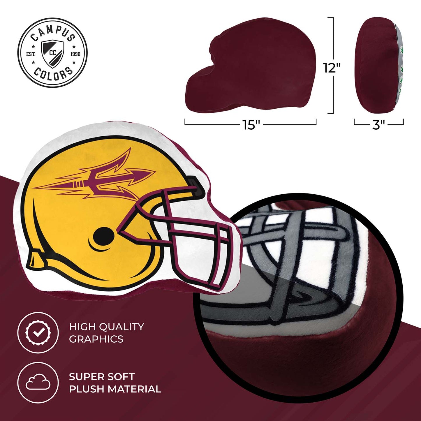 Arizona State Sun Devils NCAA Helmet Super Soft Football Pillow - Gold