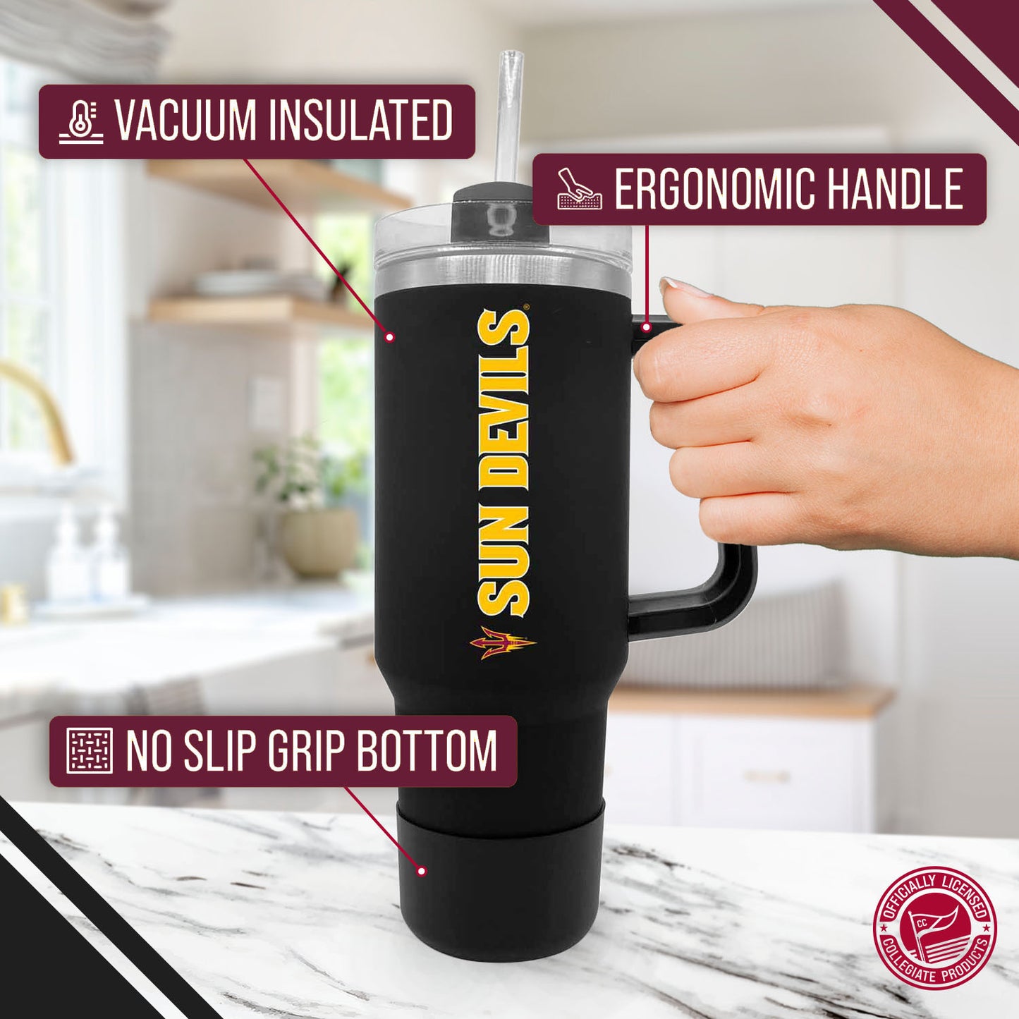 Arizona State Sun Devils College & University 40 oz Travel Tumbler With Handle - Black