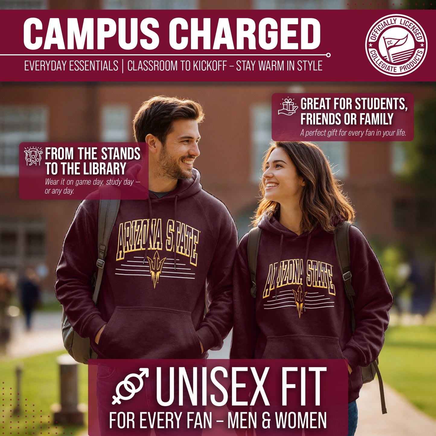 Arizona State Sun Devils NCAA Adult Unisex Overtime Classics Hooded Fleece Sweatshirt - Maroon