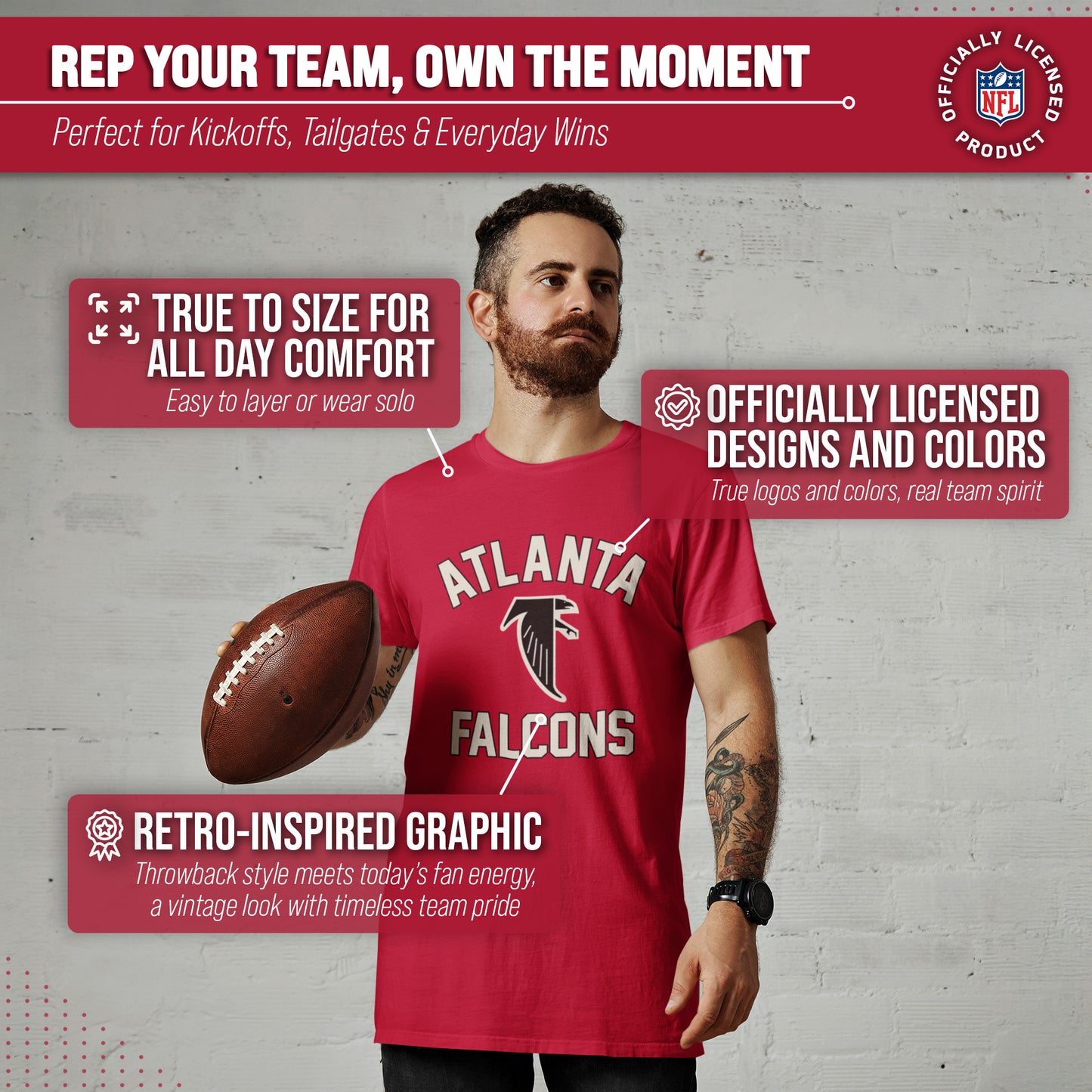 Atlanta Falcons NFL Adult Retro Gameday Unisex T-Shirt - Red