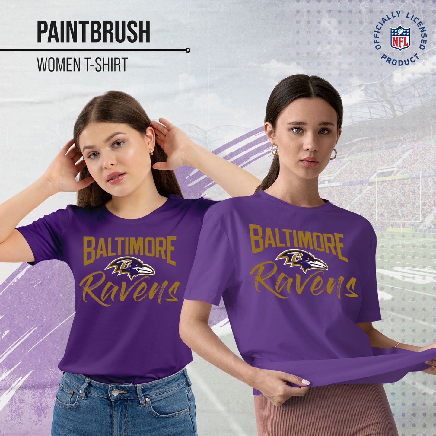 Baltimore Ravens NFL Women's Paintbrush Fitted T-Shirt - Purple