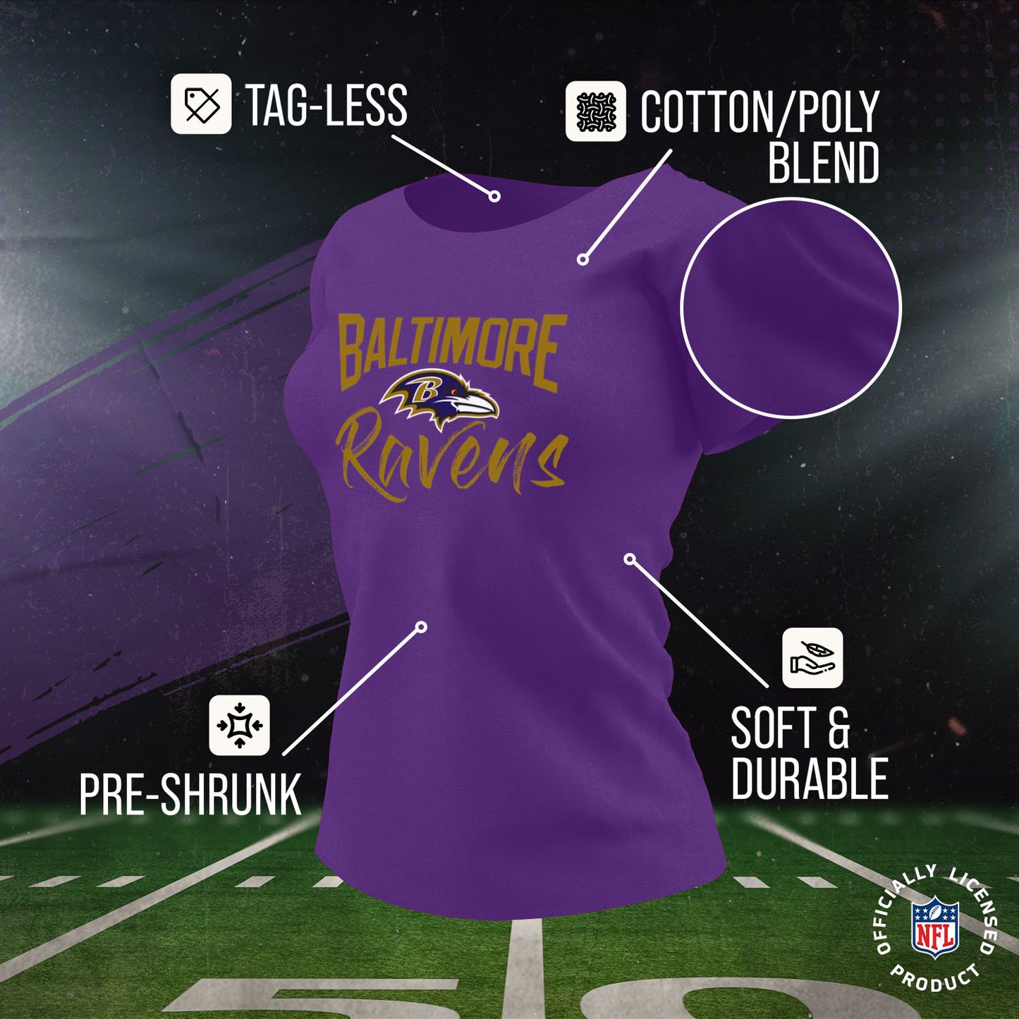 Baltimore Ravens NFL Women's Paintbrush Fitted T-Shirt - Purple