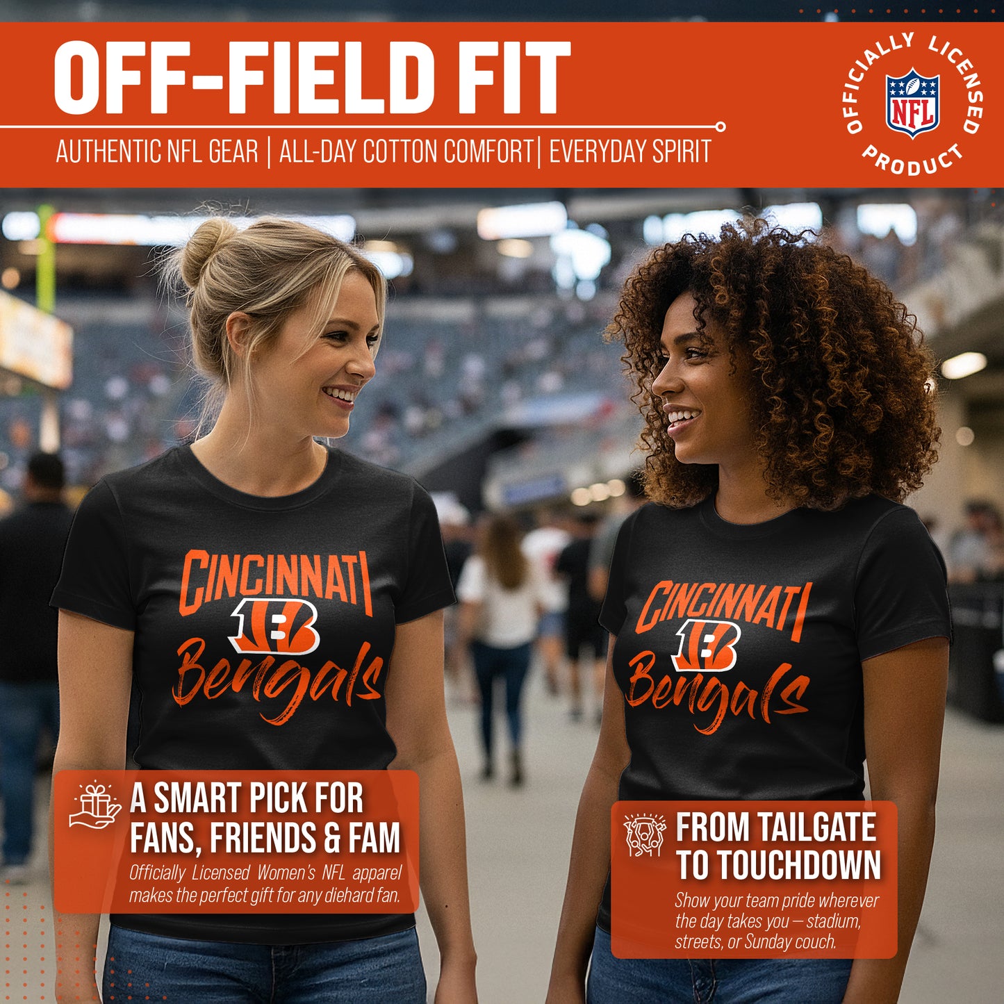 Cincinnati Bengals NFL Women's Paintbrush Fitted T-Shirt - Black