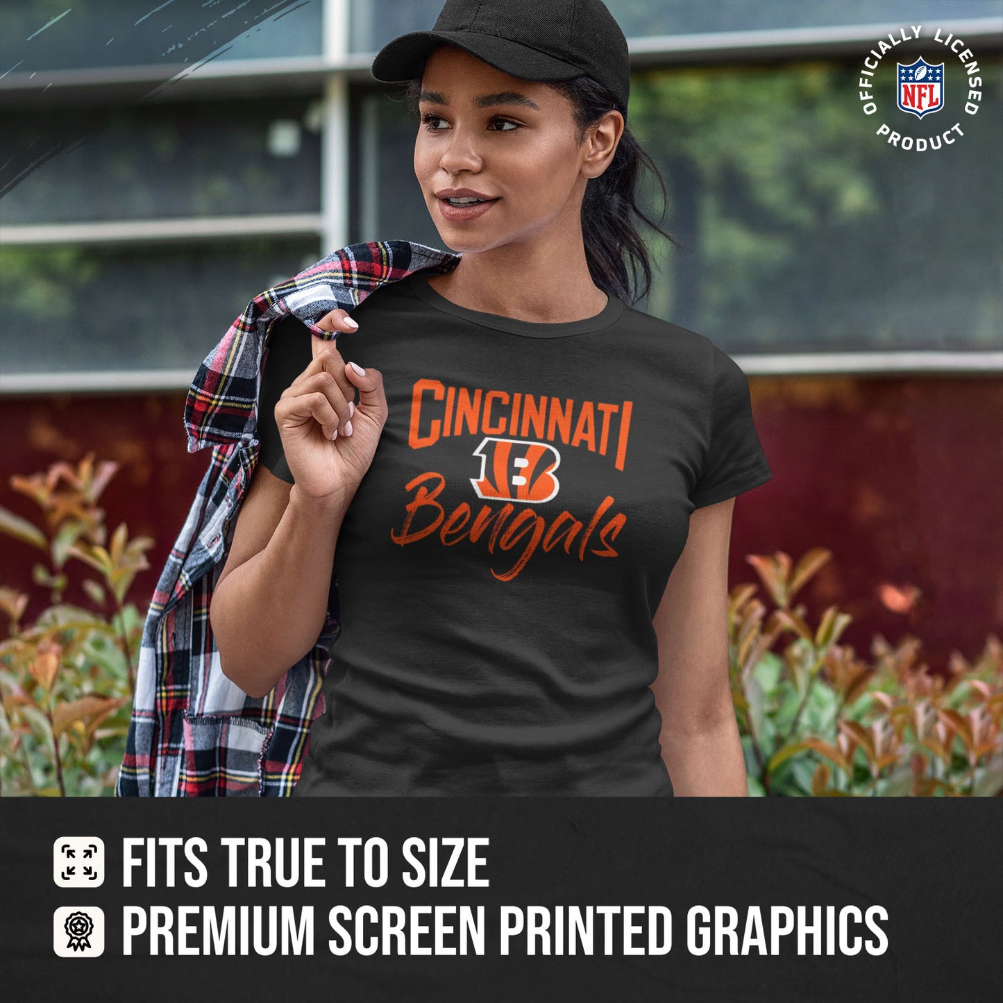 Cincinnati Bengals NFL Women's Paintbrush Fitted T-Shirt - Black