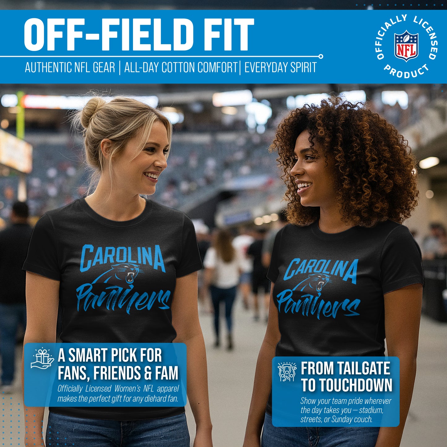 Carolina Panthers NFL Women's Paintbrush Fitted T-Shirt - Black