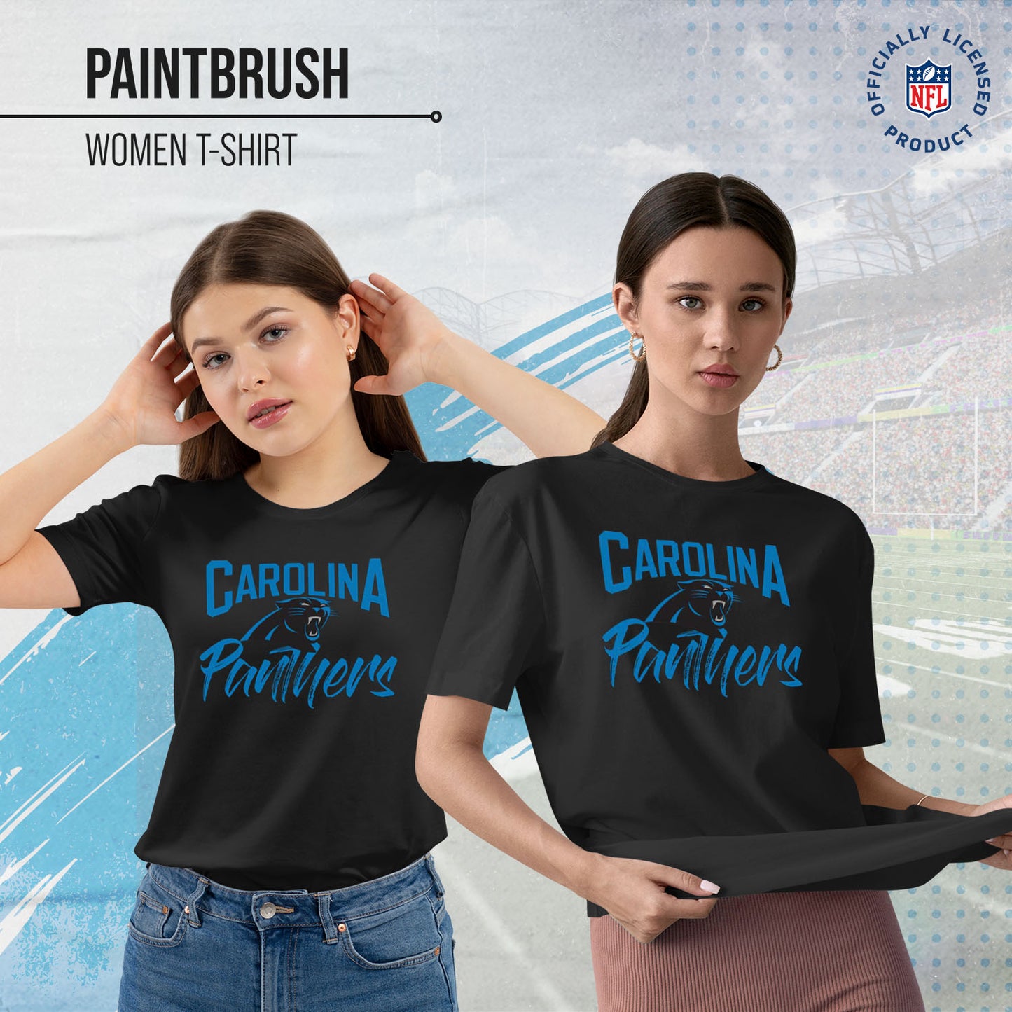 Carolina Panthers NFL Women's Paintbrush Fitted T-Shirt - Black