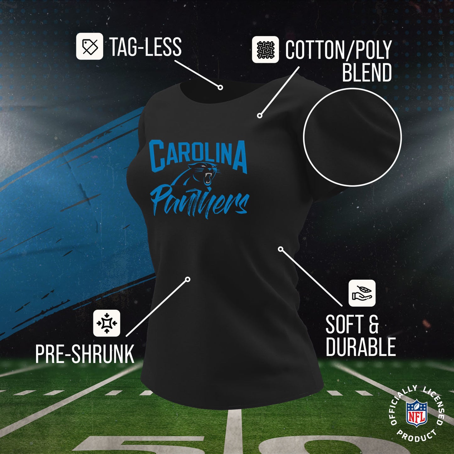 Carolina Panthers NFL Women's Paintbrush Fitted T-Shirt - Black