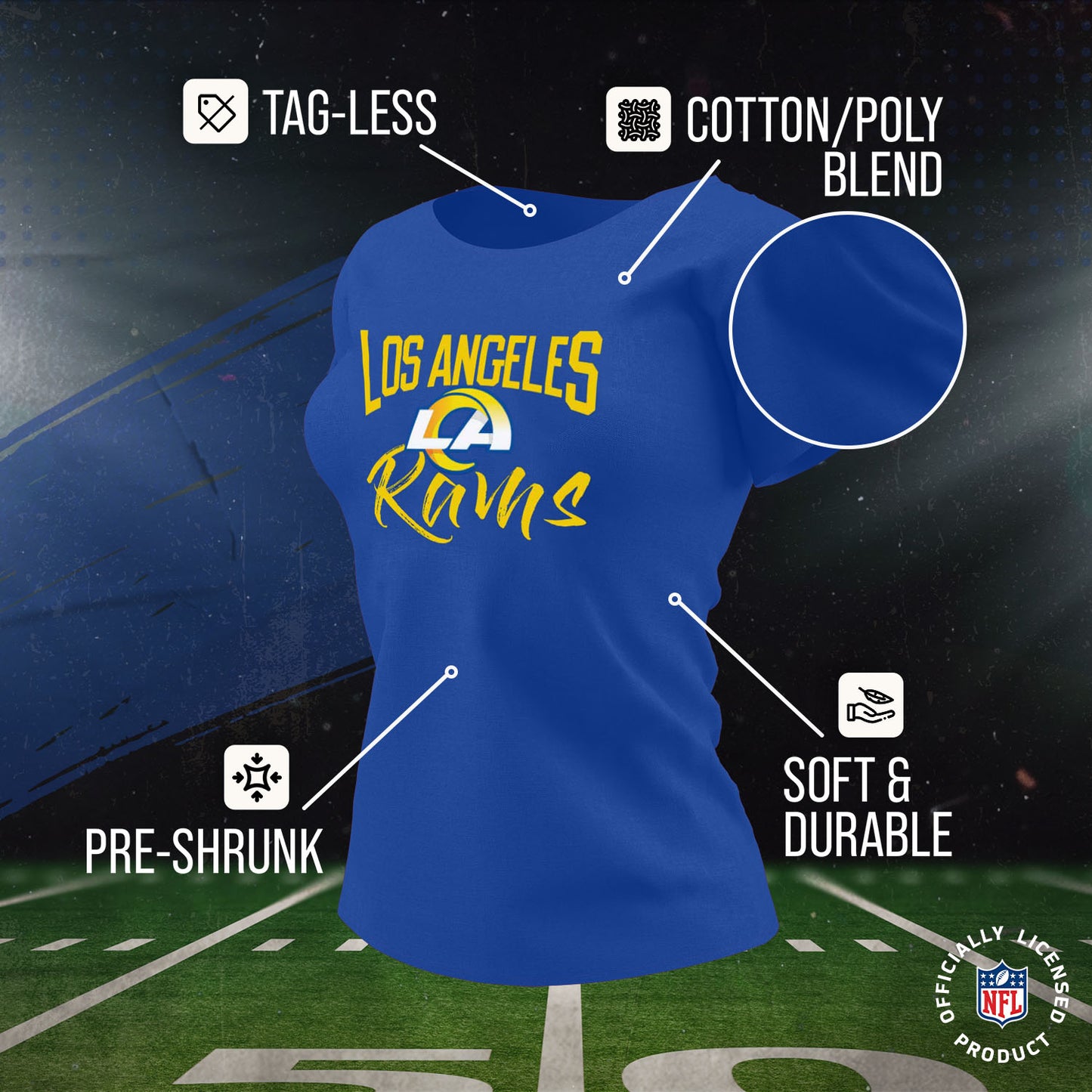 Los Angeles Rams NFL Women's Paintbrush Fitted T-Shirt - Royal