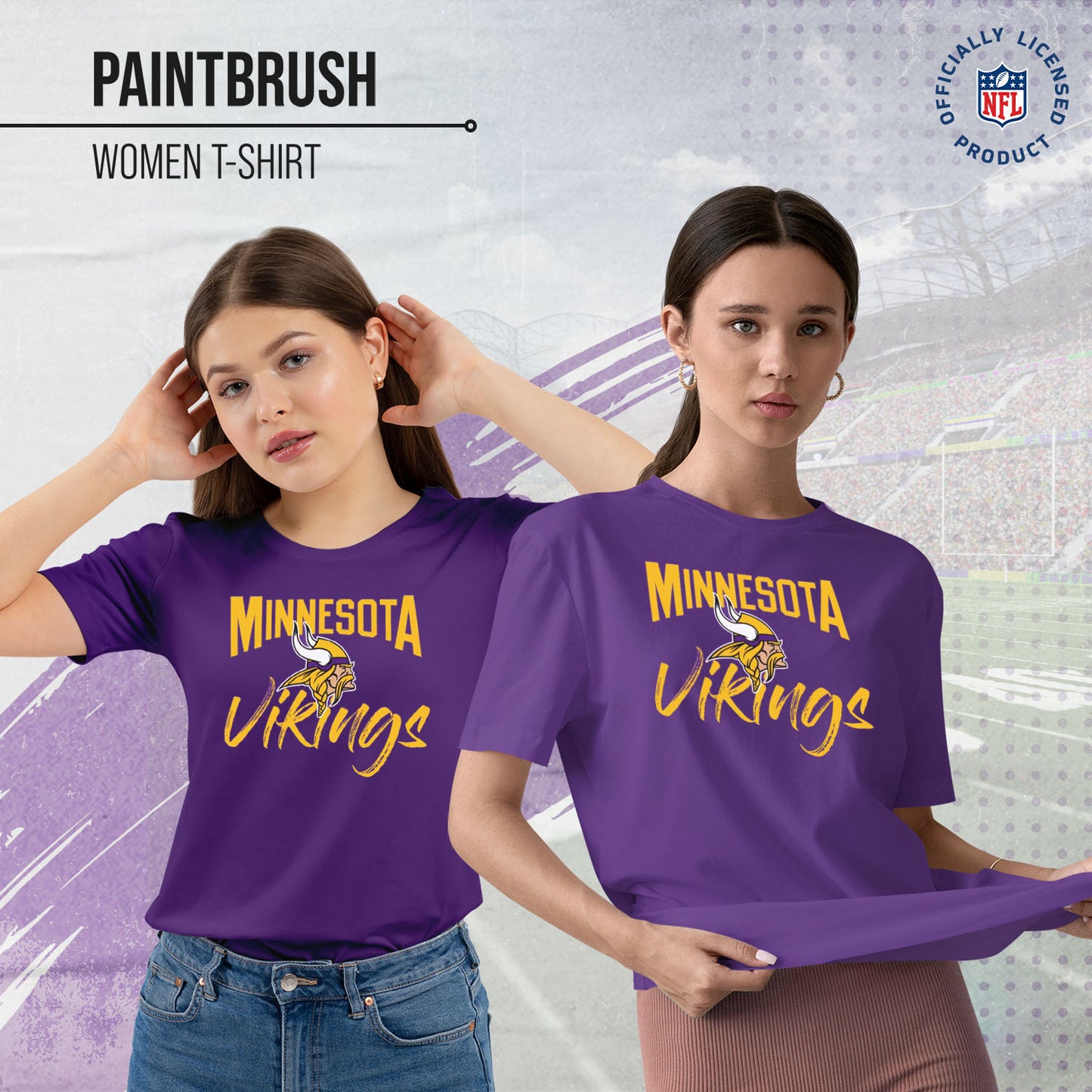 Minnesota Vikings NFL Women's Paintbrush Fitted T-Shirt - Purple