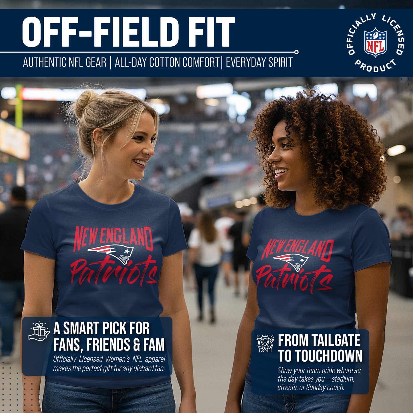 New England Patriots NFL Women's Paintbrush Fitted T-Shirt - Navy