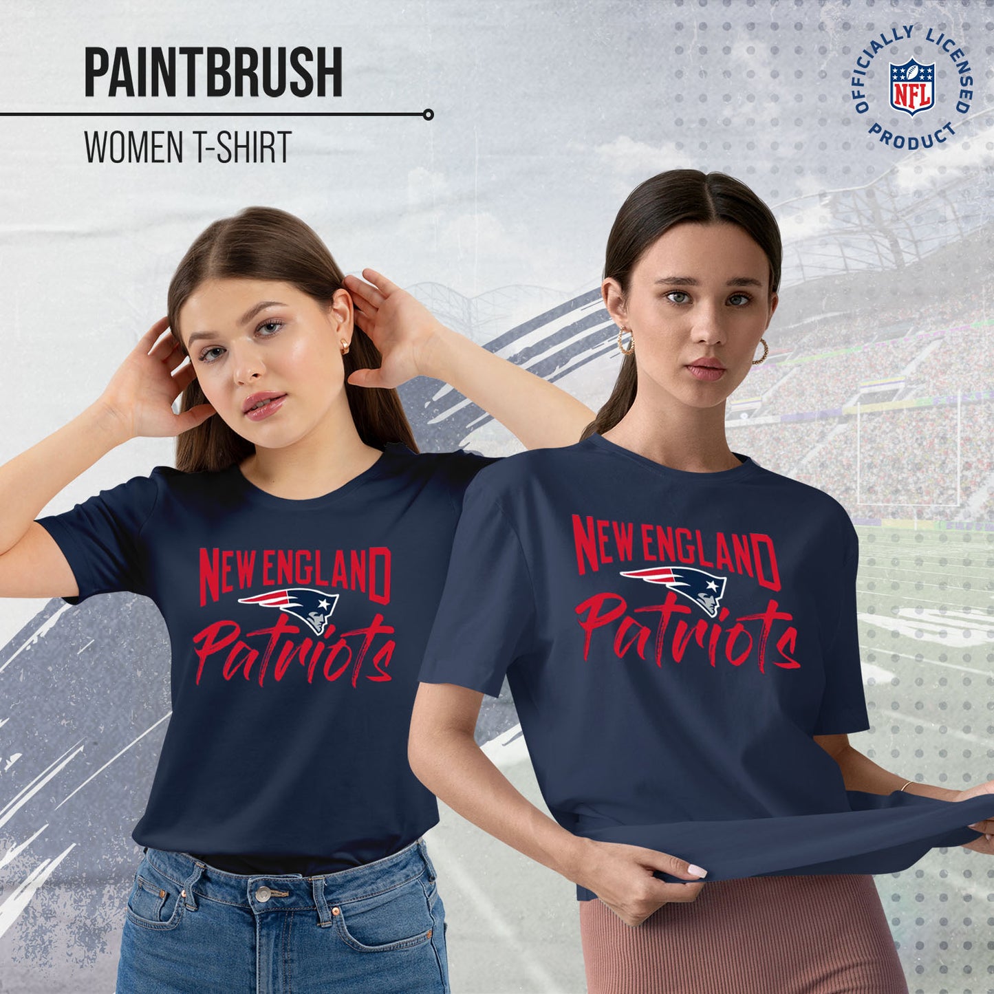 New England Patriots NFL Women's Paintbrush Fitted T-Shirt - Navy