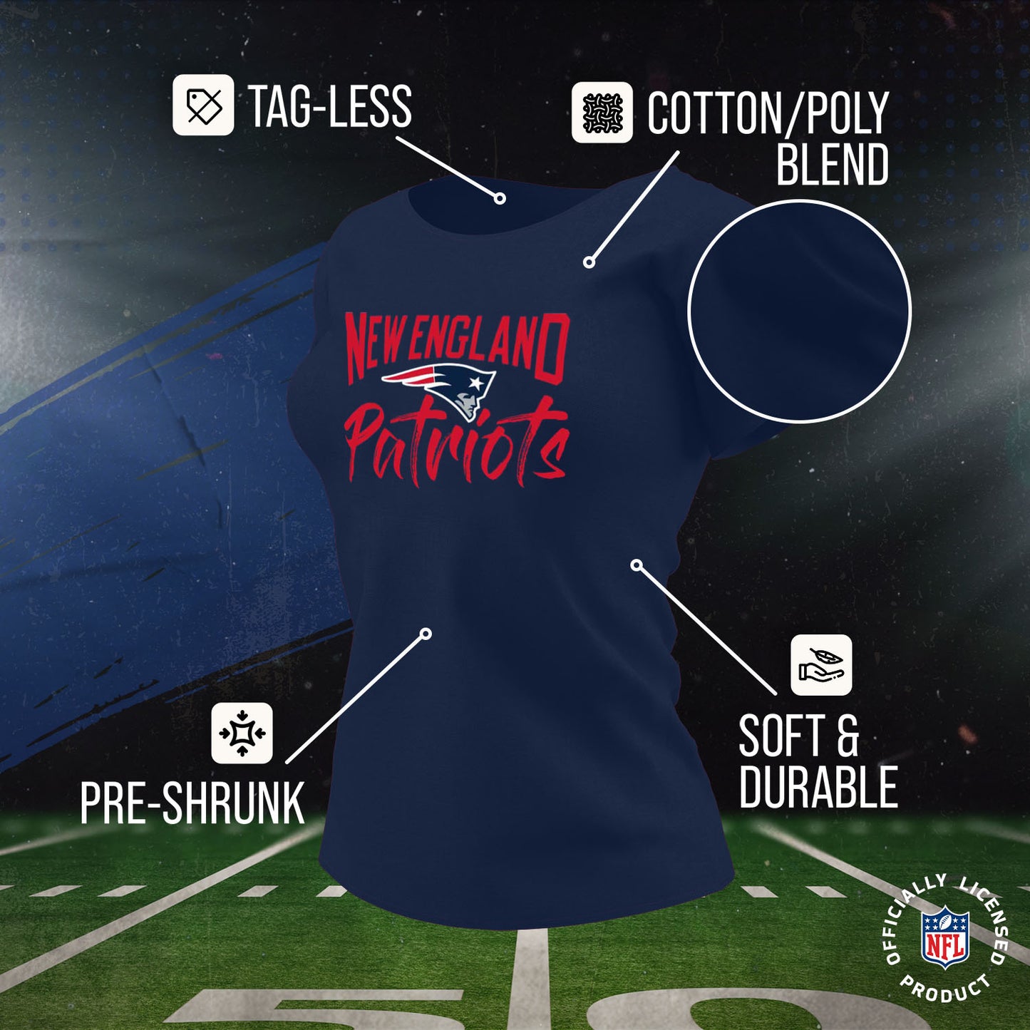 New England Patriots NFL Women's Paintbrush Fitted T-Shirt - Navy