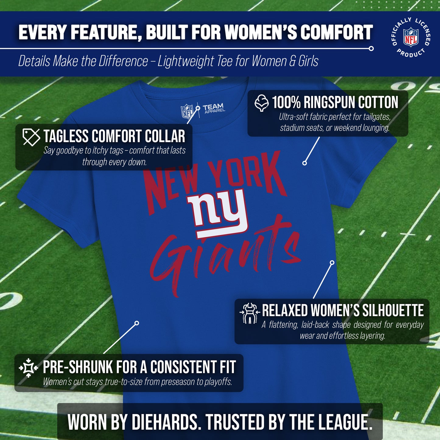 New York Giants NFL Women's Paintbrush Fitted T-Shirt - Royal