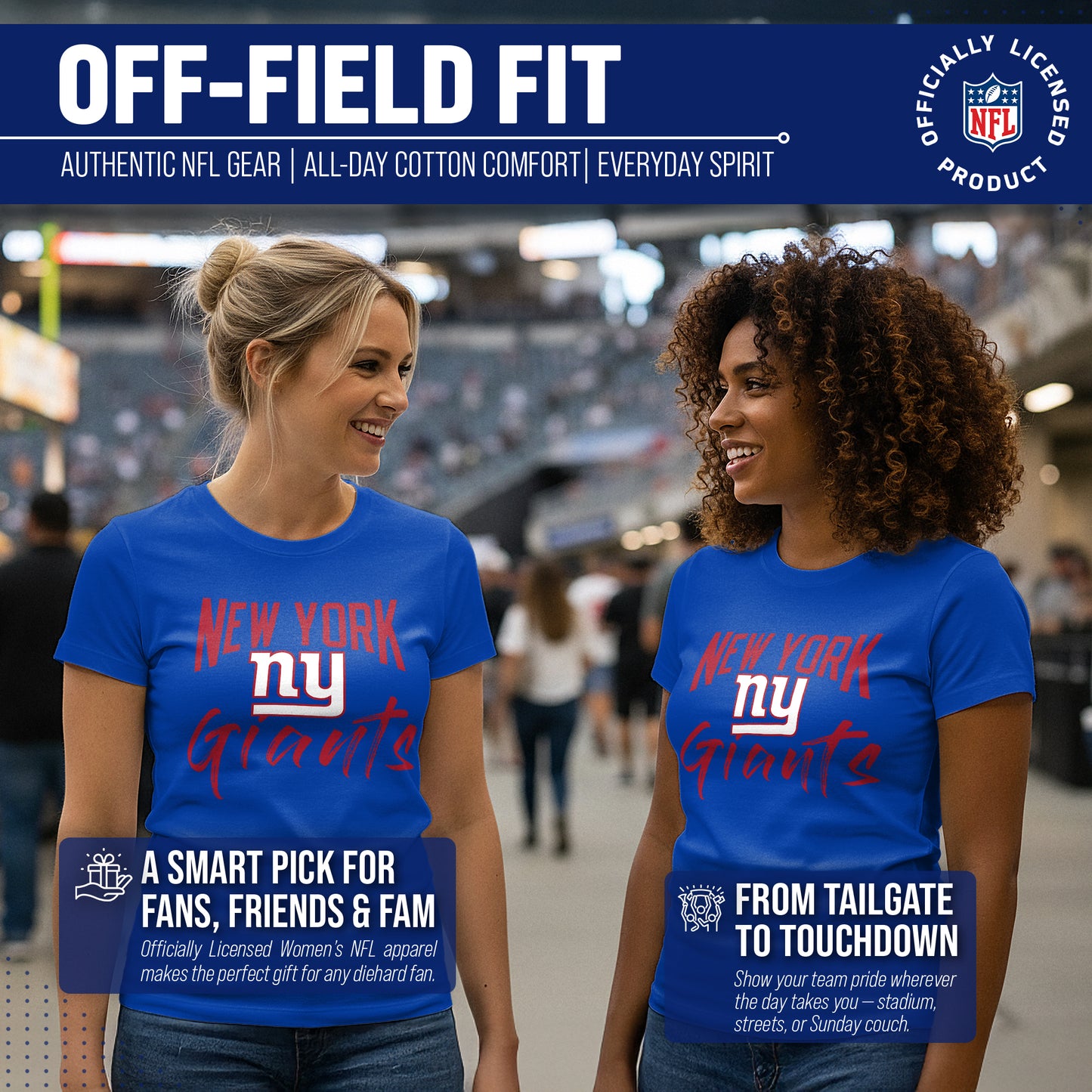 New York Giants NFL Women's Paintbrush Fitted T-Shirt - Royal