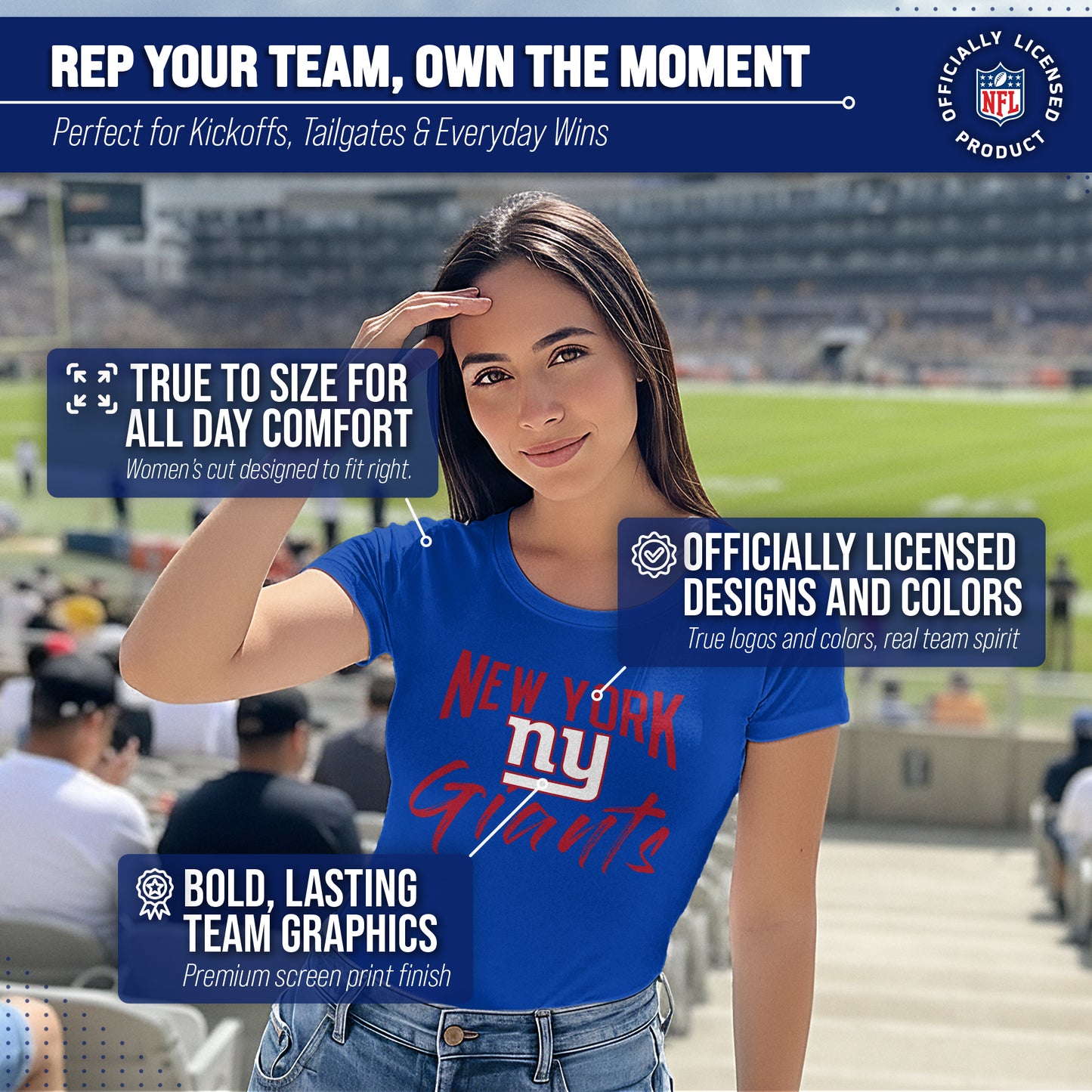 New York Giants NFL Women's Paintbrush Fitted T-Shirt - Royal