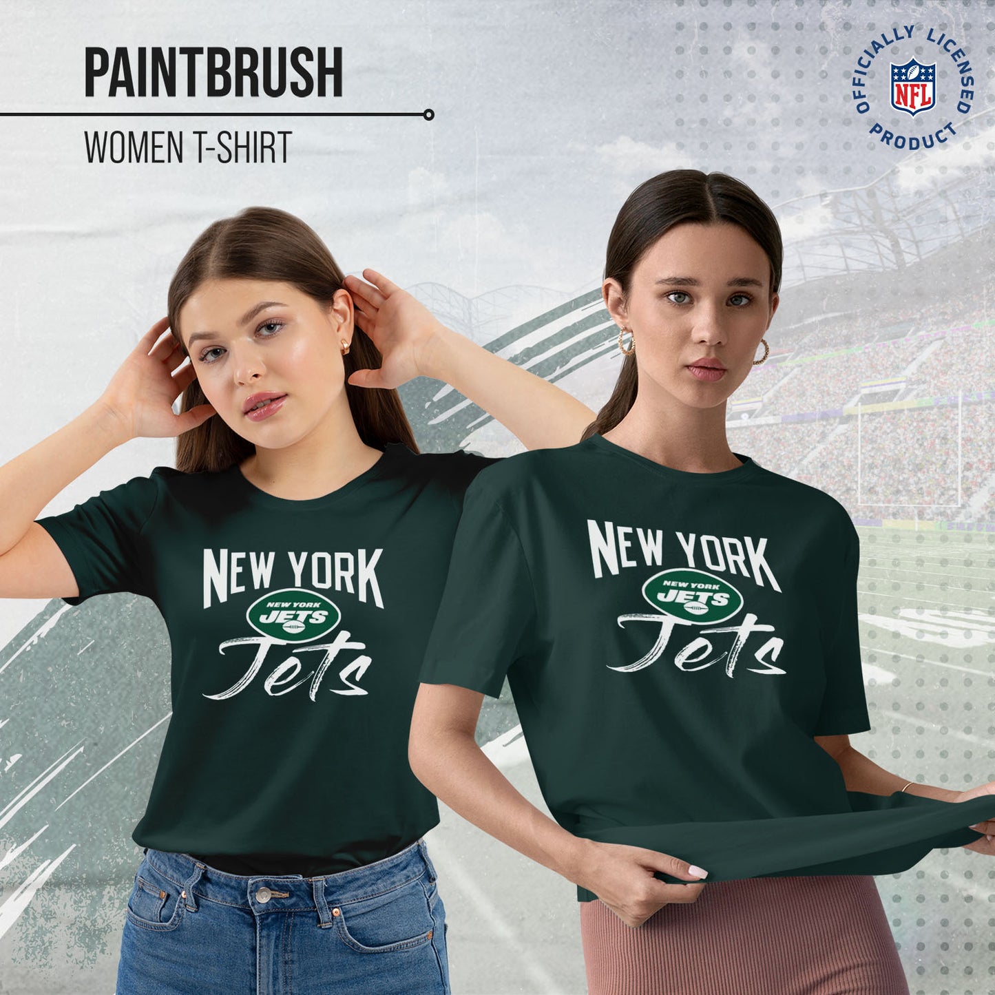 New York Jets NFL Women's Paintbrush Fitted T-Shirt - Green