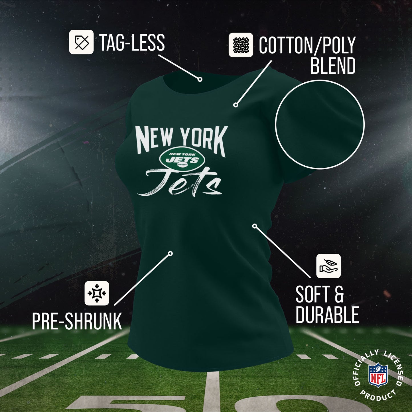 New York Jets NFL Women's Paintbrush Fitted T-Shirt - Green