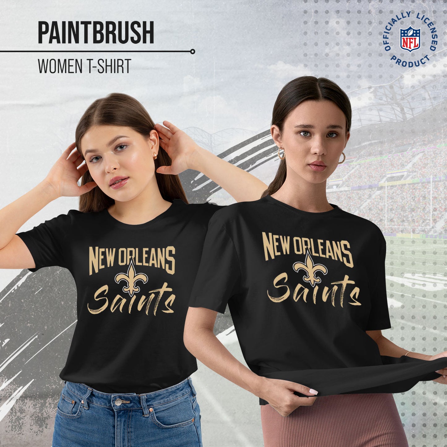 New Orleans Saints NFL Women's Paintbrush Fitted T-Shirt - Black