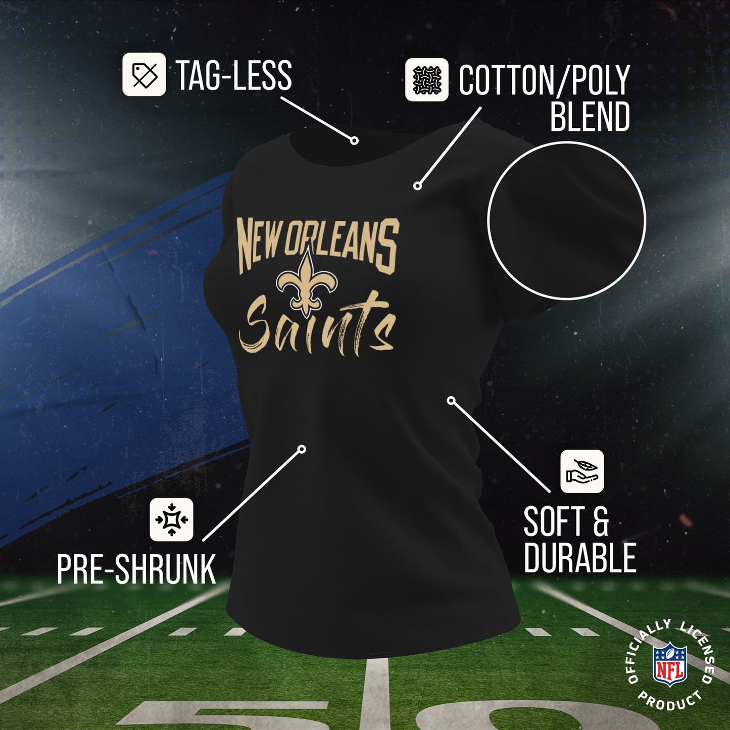 New Orleans Saints NFL Women's Paintbrush Fitted T-Shirt - Black