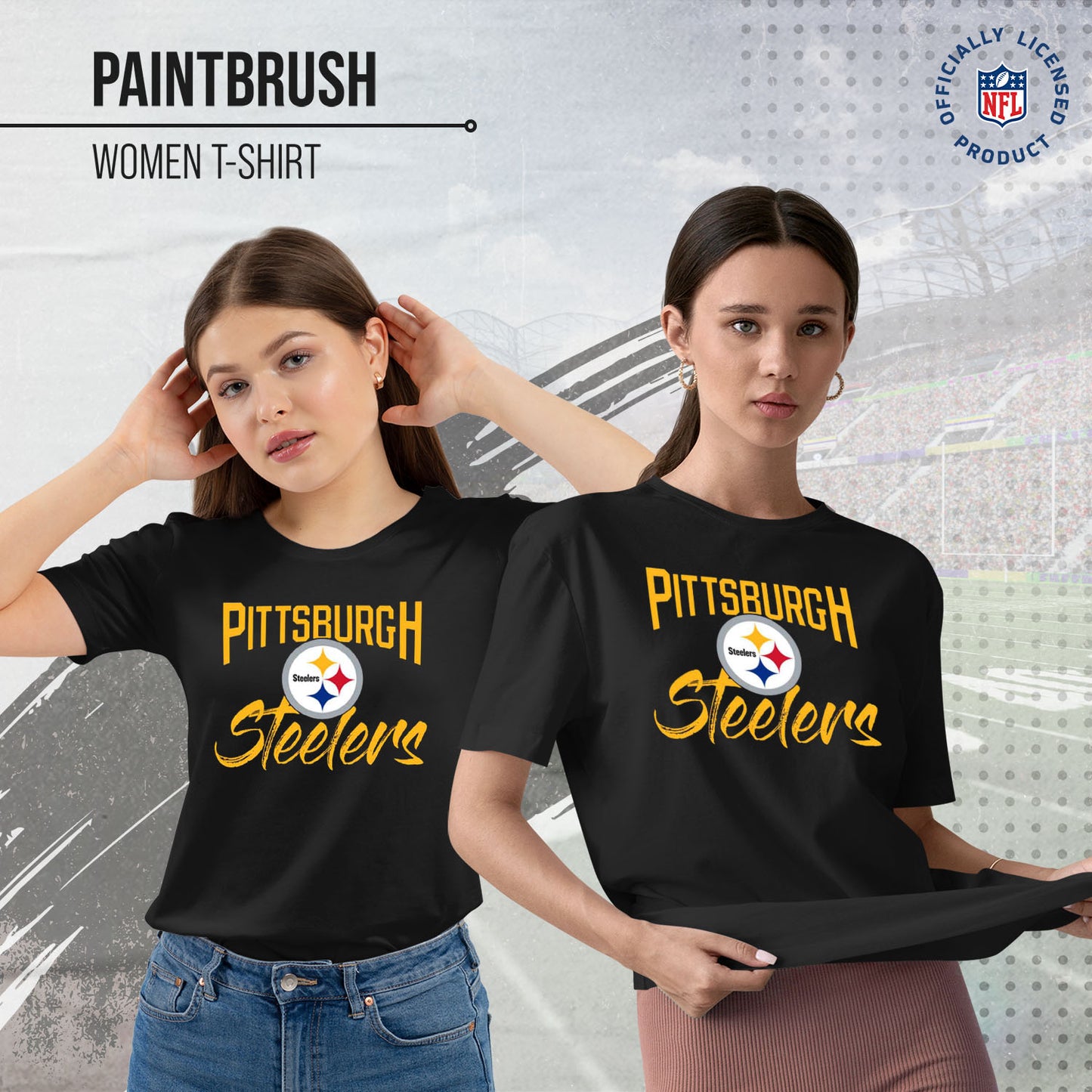 Pittsburgh Steelers NFL Women's Paintbrush Fitted T-Shirt - Black