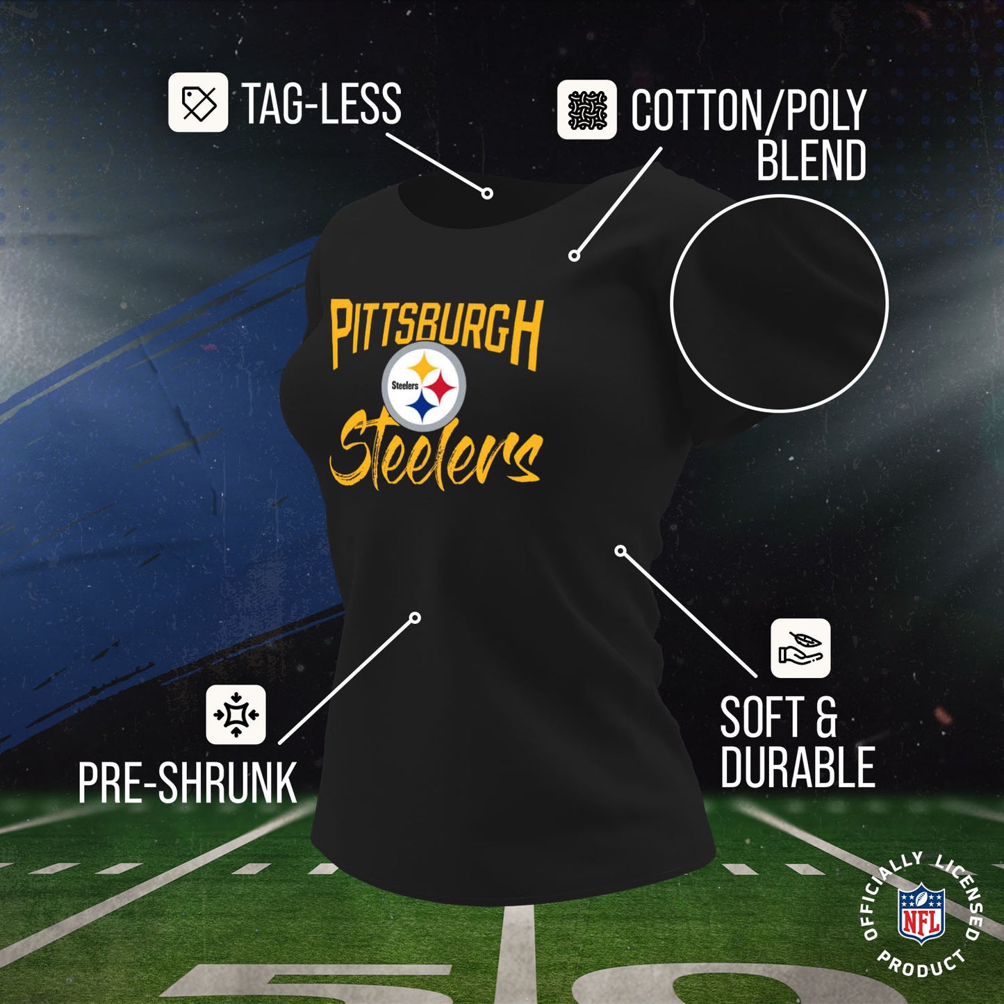 Pittsburgh Steelers NFL Women's Paintbrush Fitted T-Shirt - Black