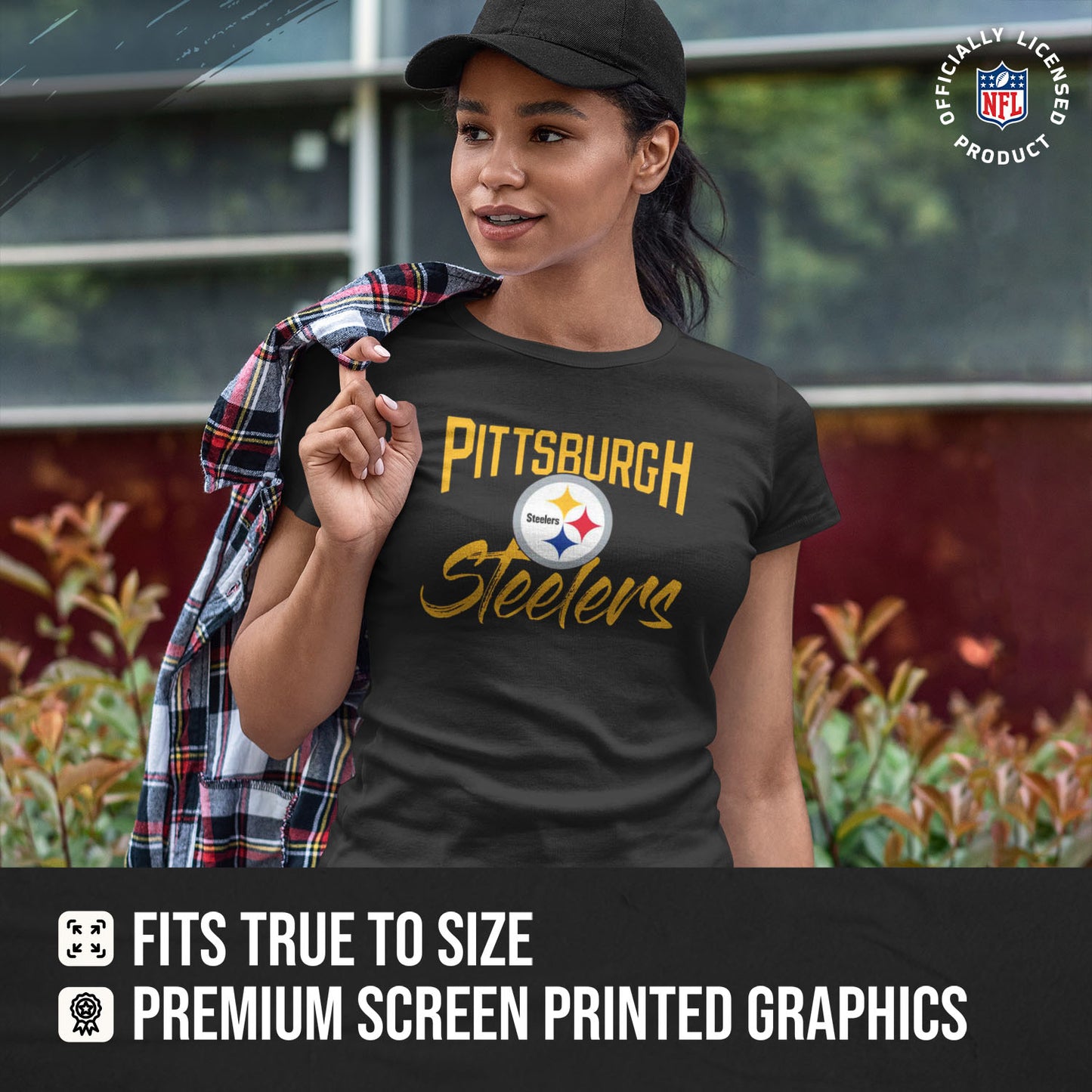 Pittsburgh Steelers NFL Women's Paintbrush Fitted T-Shirt - Black