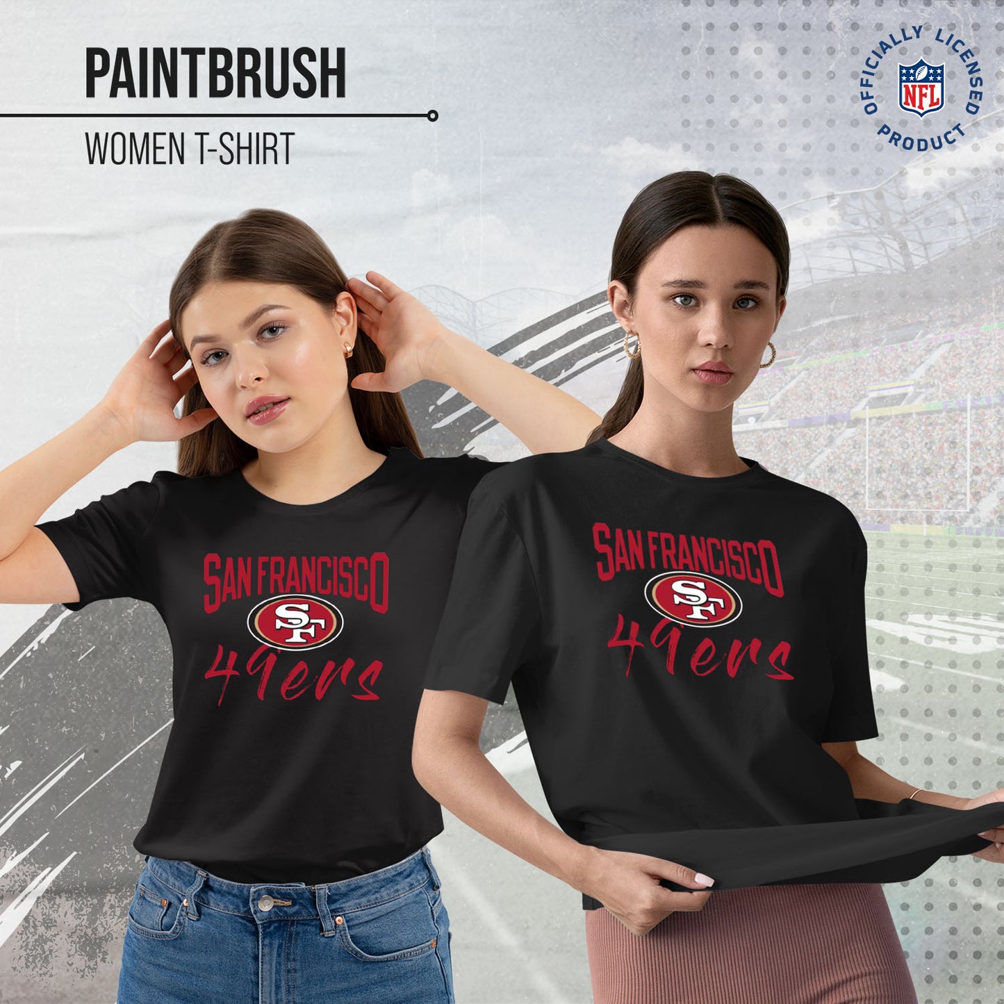 San Francisco 49ers NFL Women's Paintbrush Fitted T-Shirt - Black