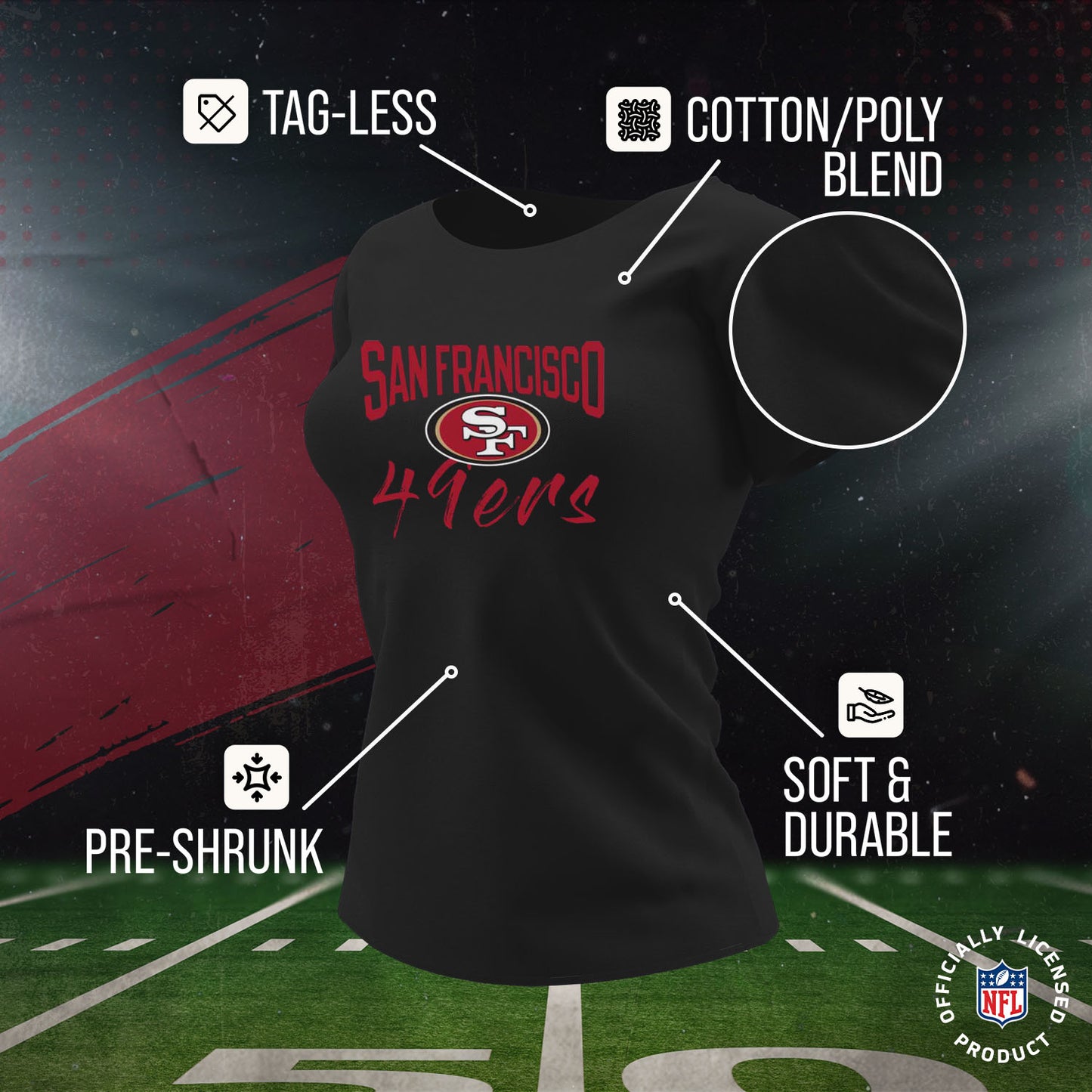 San Francisco 49ers NFL Women's Paintbrush Fitted T-Shirt - Black