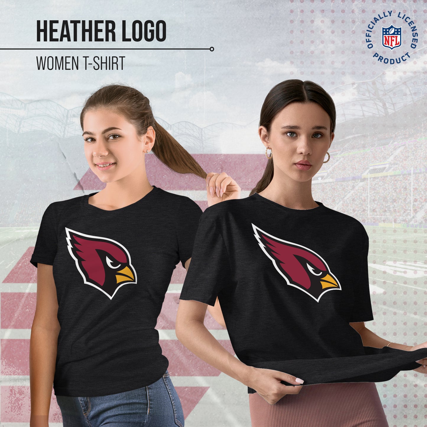 Arizona Cardinals NFL Womens Heather Logo Relaxed Fit T-Shirt - Black